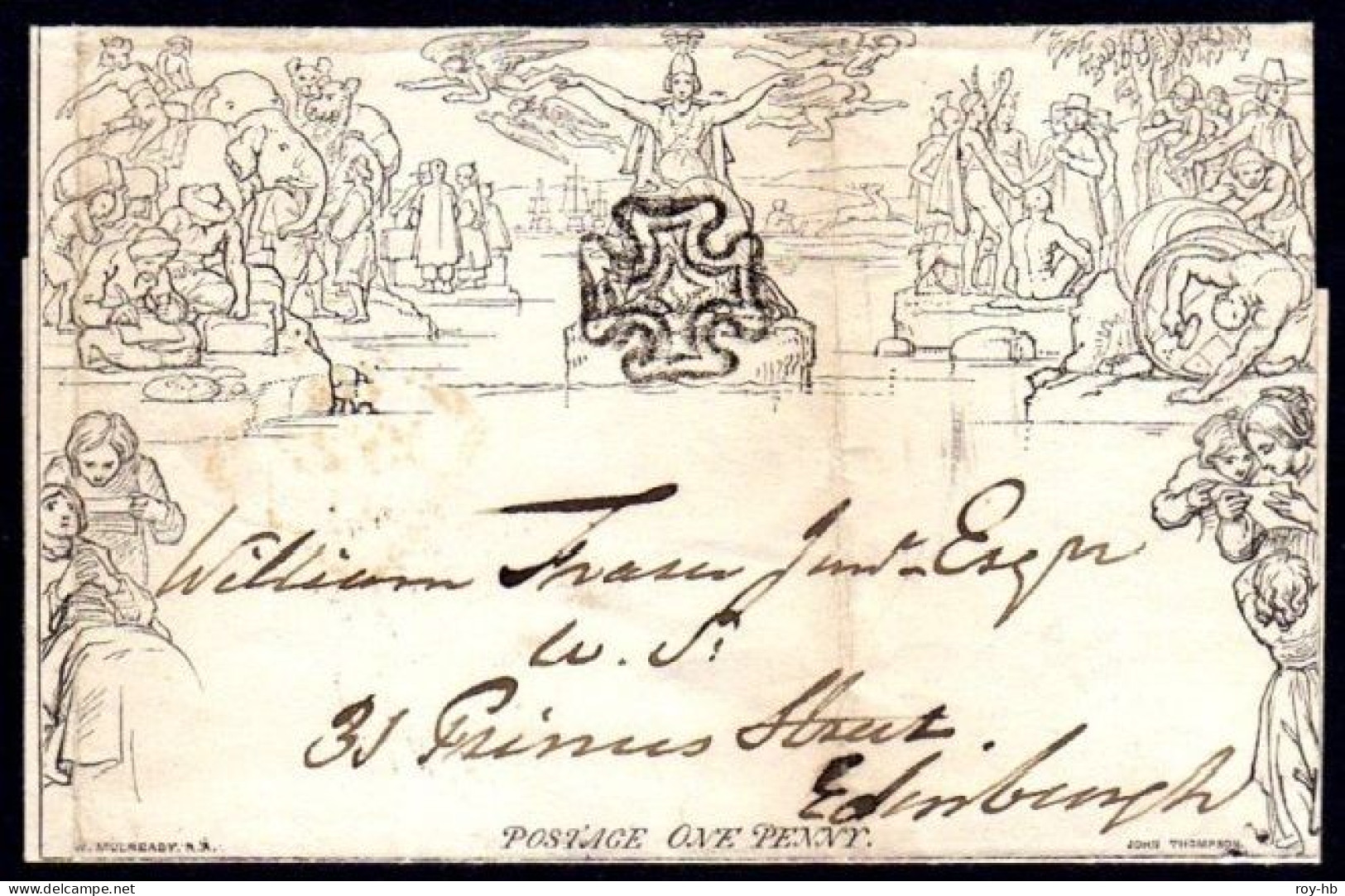 1840 Mulready 1d Wrapper (Forme Number Removed With Seal) Nicely Used From Waterford To Edinburgh In May 1841 - Prephilately