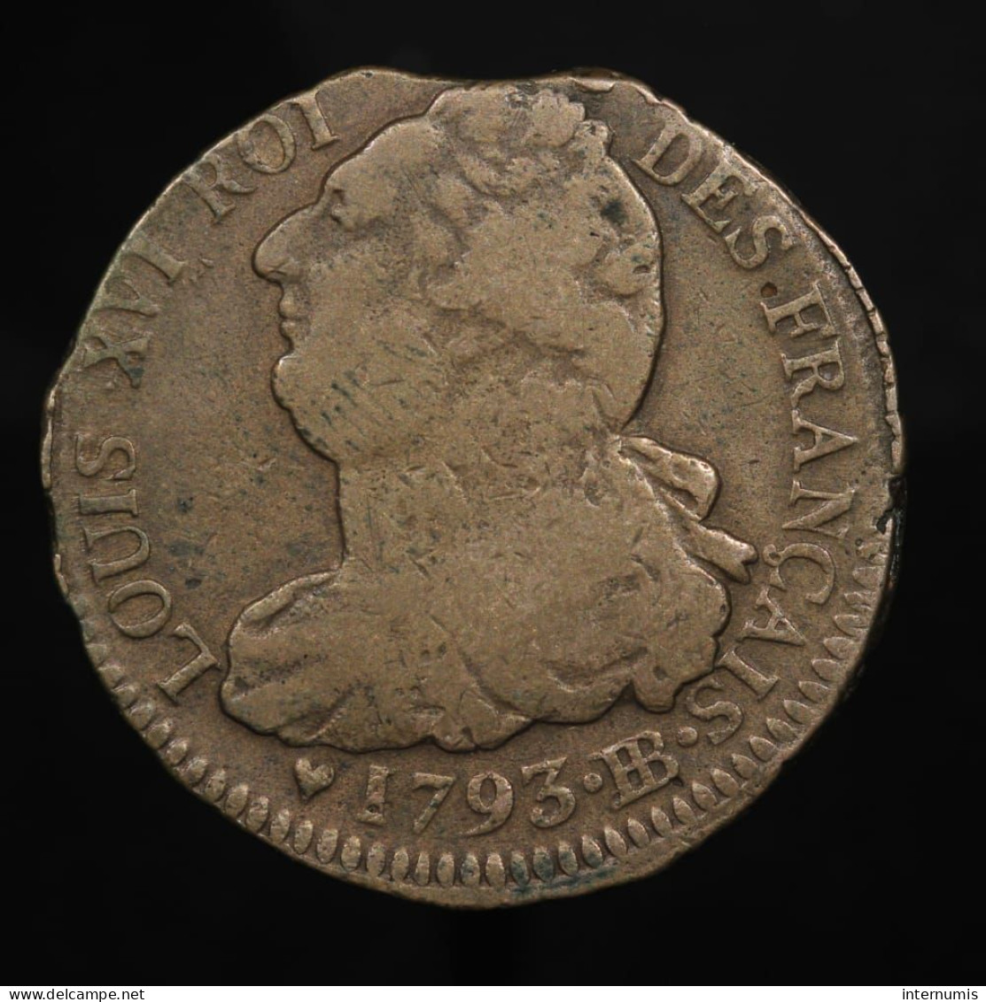 Assez Rare -  Louis XVI (Constitution), 2 Sols, 1793 An 5, BB - Strasbourg, Mdc (Bell Metal), TB+ (VF), KM#612, Gad.24 - 1792-1804 Eerste Franse Republiek