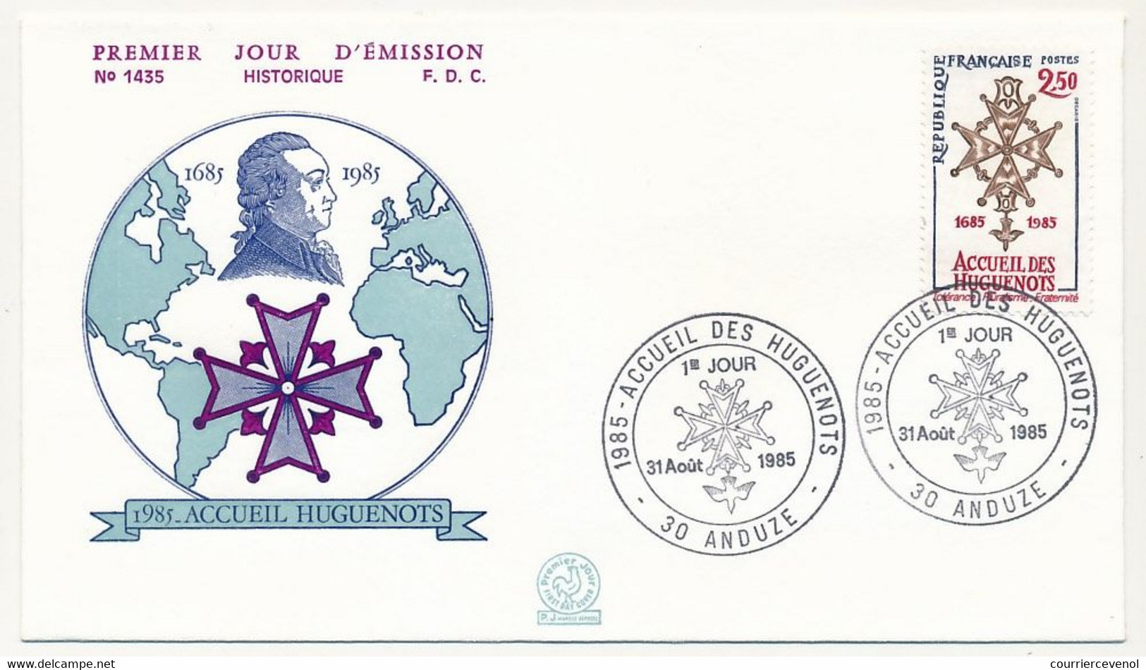 FRANCE - Enveloppe FDC - 2,50 Accueil Des Huguenots - 30 ANDUZE - 31 Aout 1985 - Cristianesimo