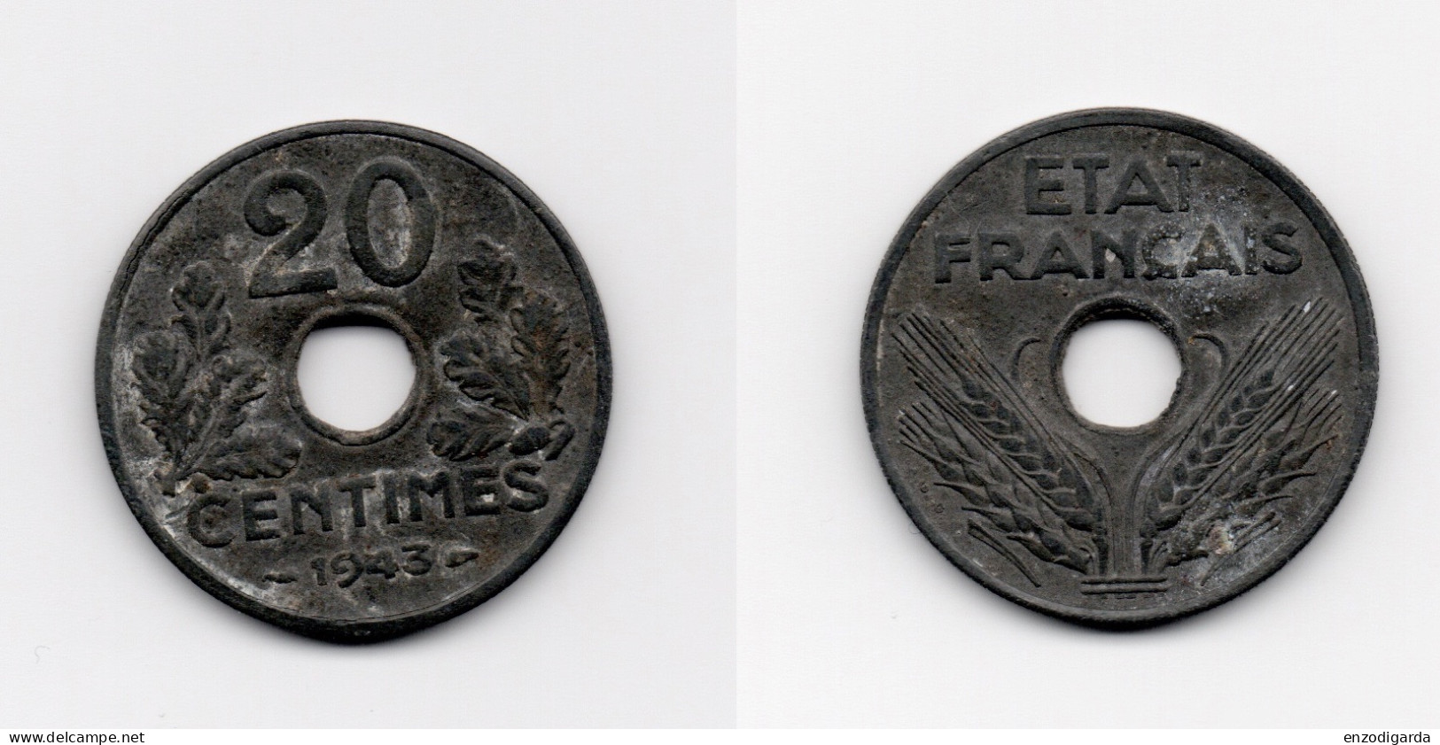 20 Centimes - Etat Français - Zinc - ETAT TTB - 1943 - G 321 - F 153A-1 - 20 Centimes