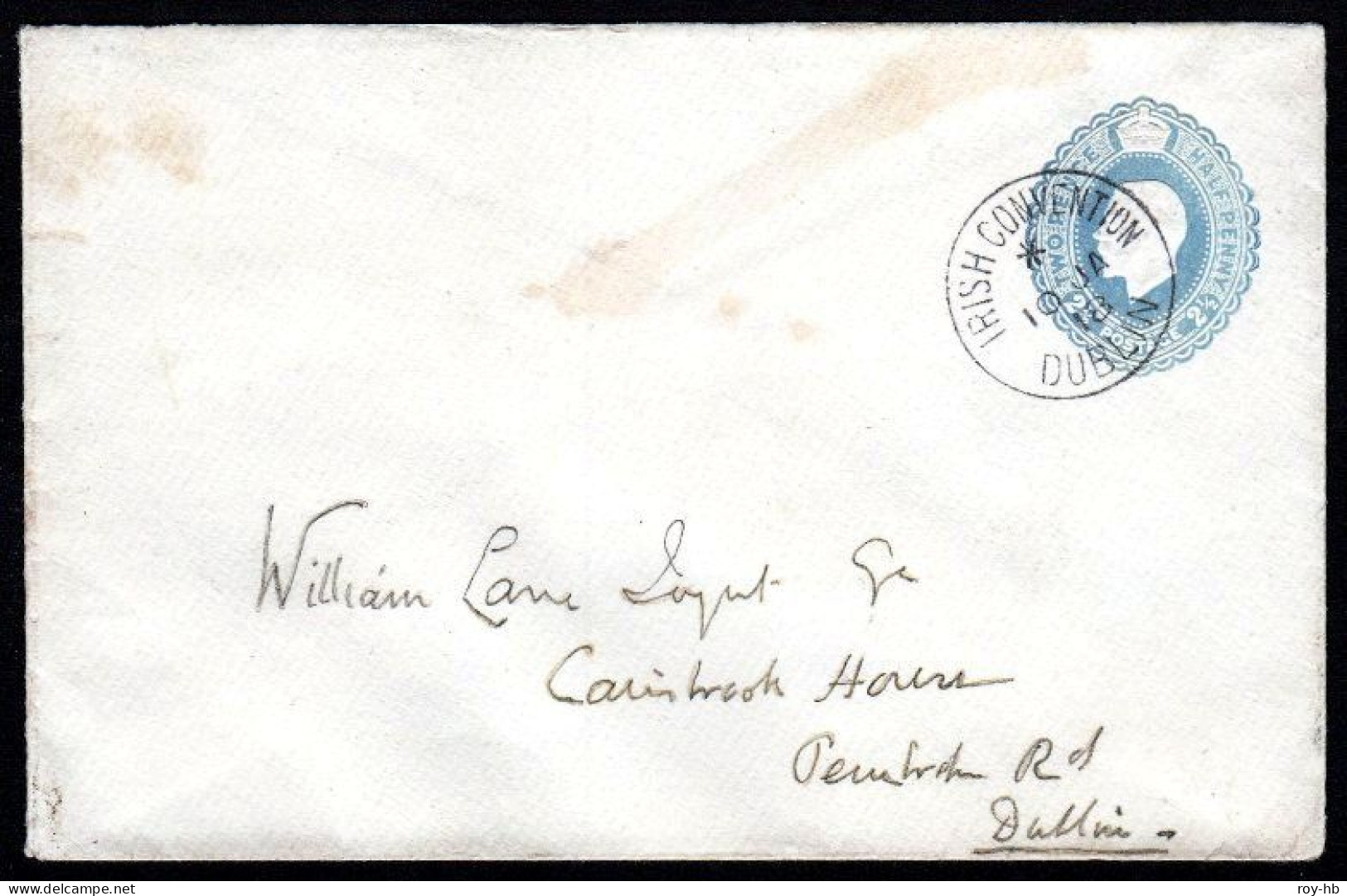 1918 Special Cancel: GB STO KGV Envelope With 2½d Light Blue, Cancelled With A Superb, Crisp IRISH CONVENTION - Prefilatelia