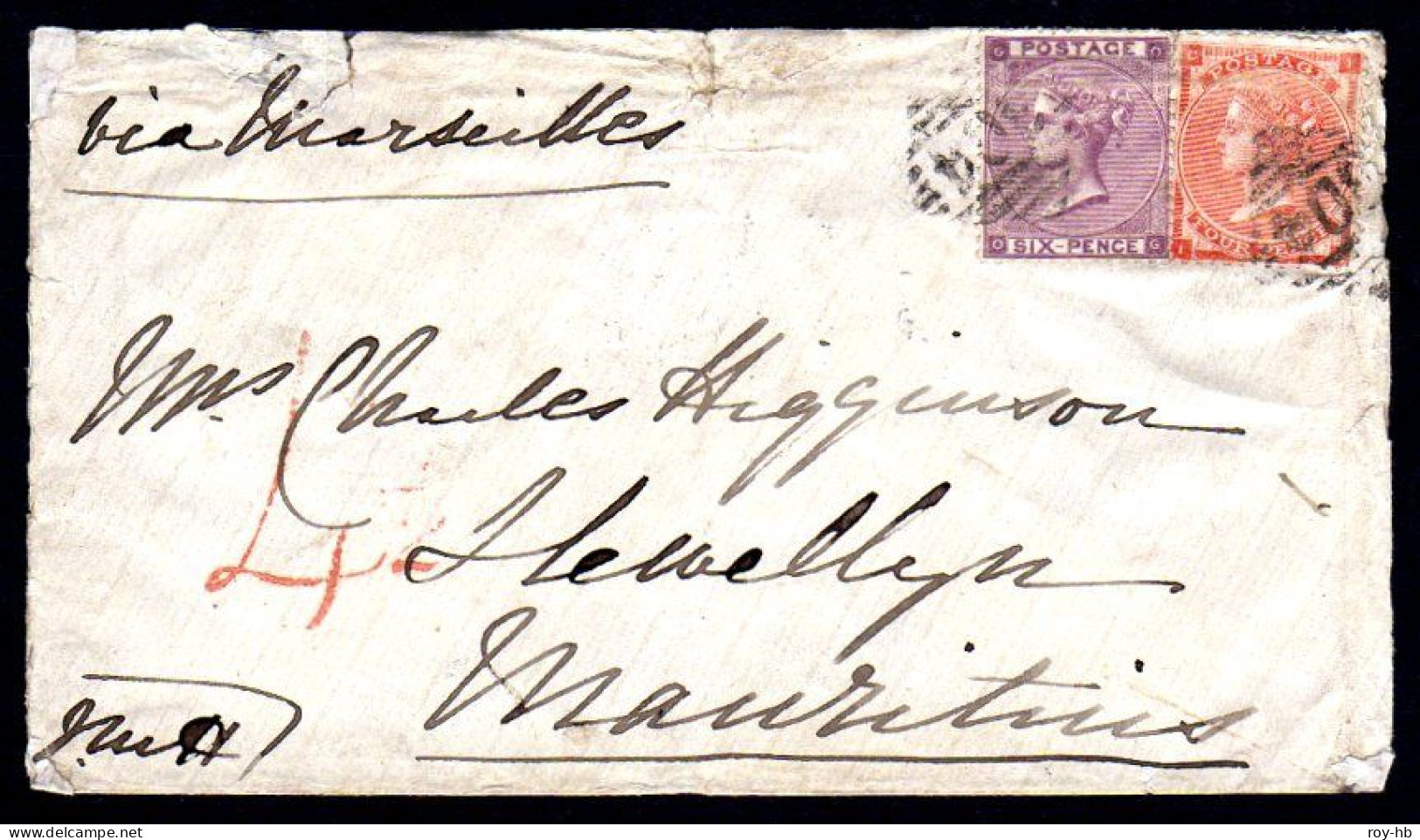 1864 Cover To Mauritius With 4d Pale Red Pl. 3 And 6d Lilac Also Pl. 3, Read On .... - Vorphilatelie