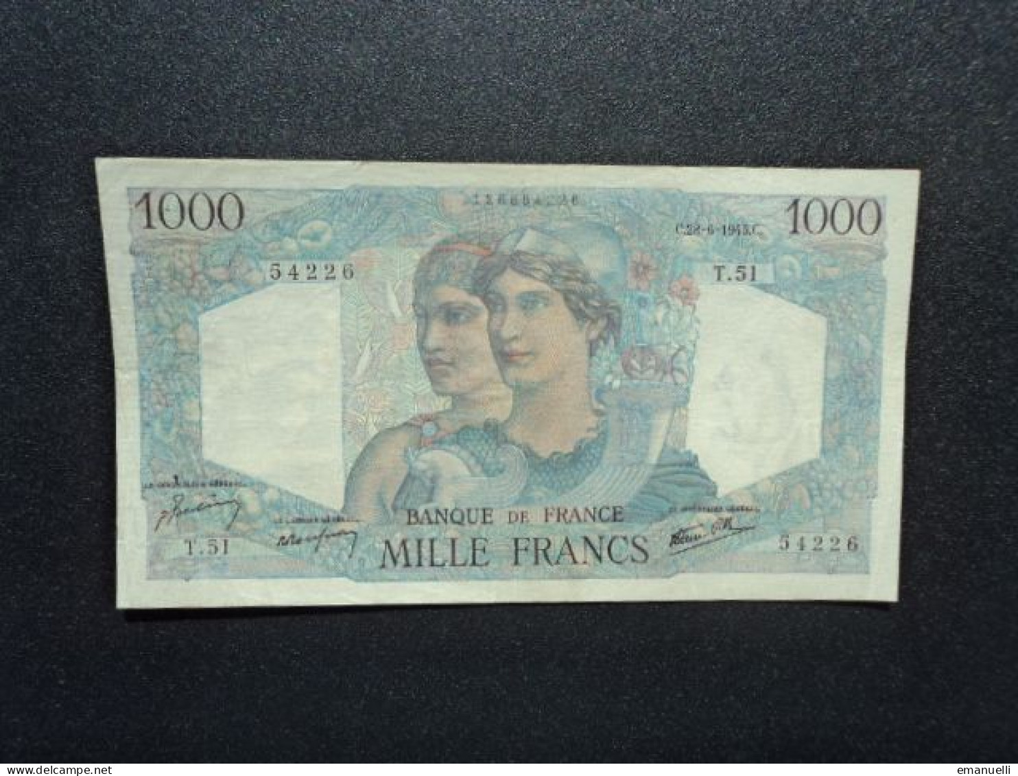 FRANCE : 1000 FRANCS   28.6.1945    FAYETTE 41 / PICK 130a     TTB+ * - 1 000 F 1945-1950 ''Minerve Et Hercule''