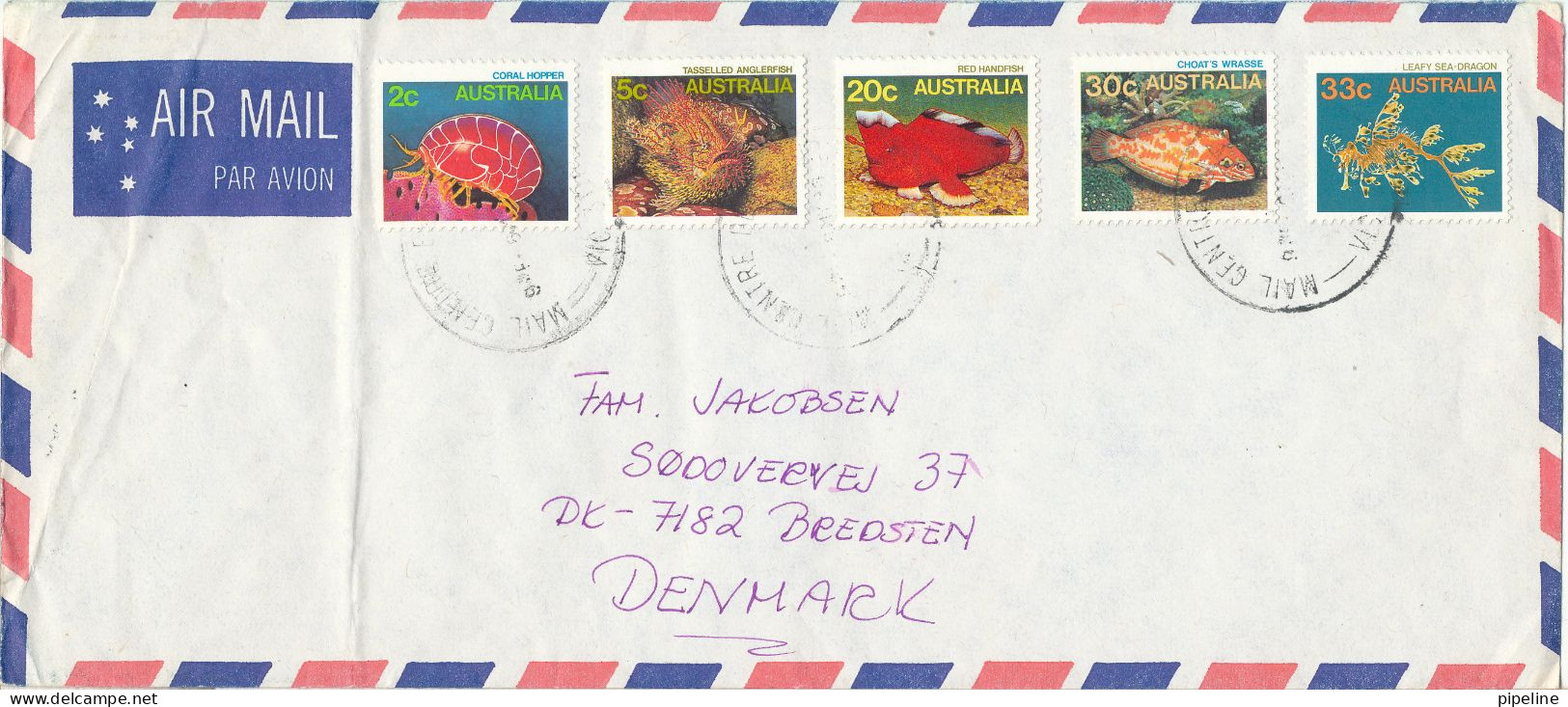 Australia Air Mail Cover Sent To Denmark Topic Stamps FISH (the Cover Is Folded In The Left Side) - Briefe U. Dokumente