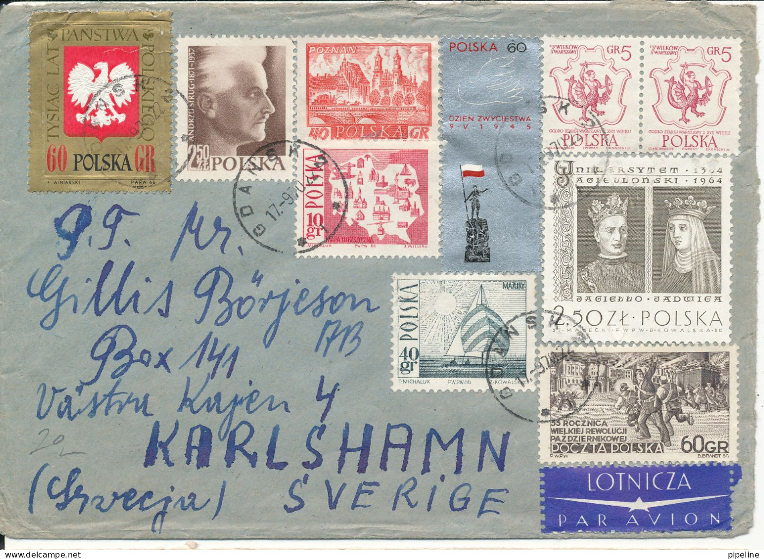 Poland Cover Sent Air Mail To Sweden Gdansk 17-9-1970 Topic Stamps On Front And Backside Of The Cover - Briefe U. Dokumente