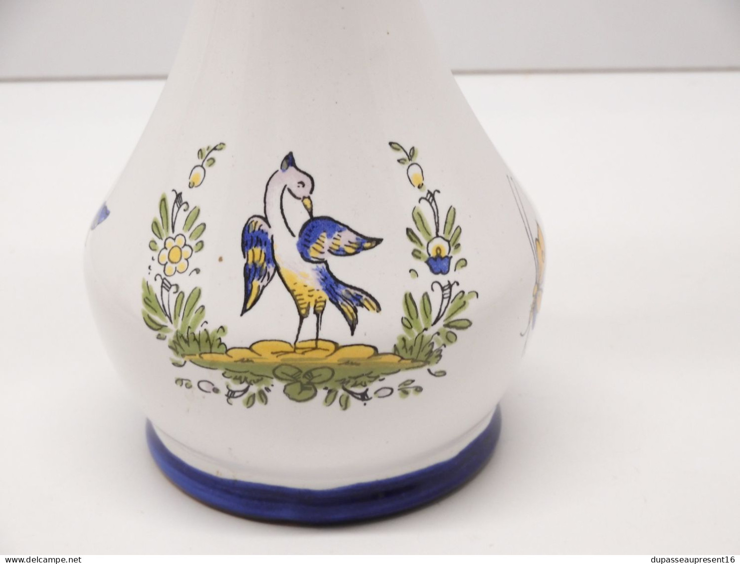 -JOLI ANCIEN VASE CERAMIQUE FAIENCERIE D'ART D'ANGOULEME LE RENOLEAU OISEAU   E