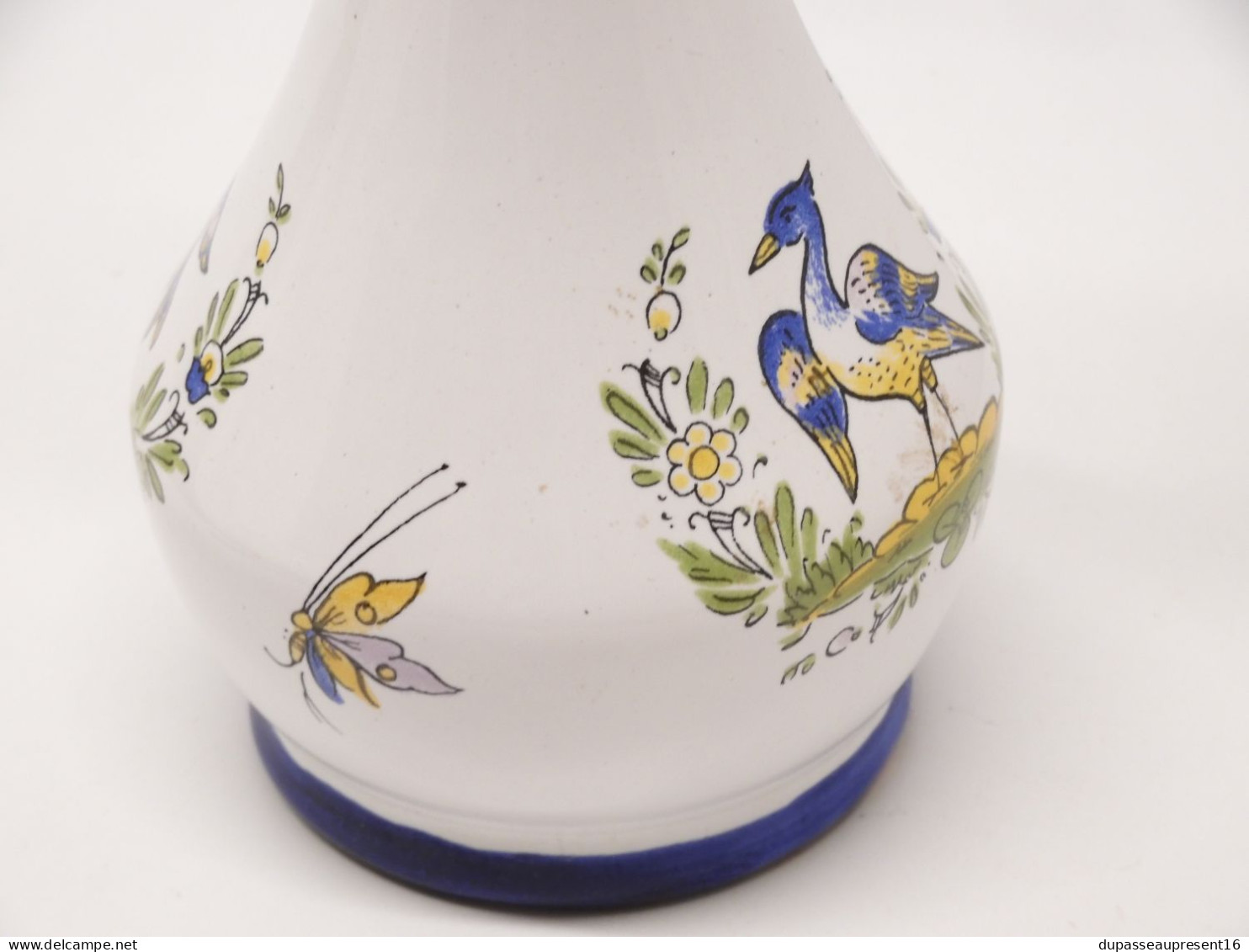 -JOLI ANCIEN VASE CERAMIQUE FAIENCERIE D'ART D'ANGOULEME LE RENOLEAU OISEAU   E