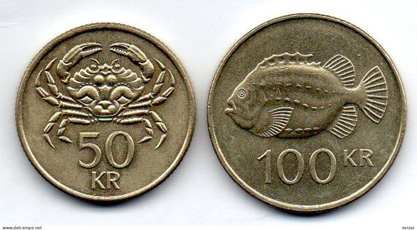 ICELAND, Set Of Two Coins 50, 100 Kronur, Nickel-brass, Year 1992, 1995, KM # 31, 35 - Islande