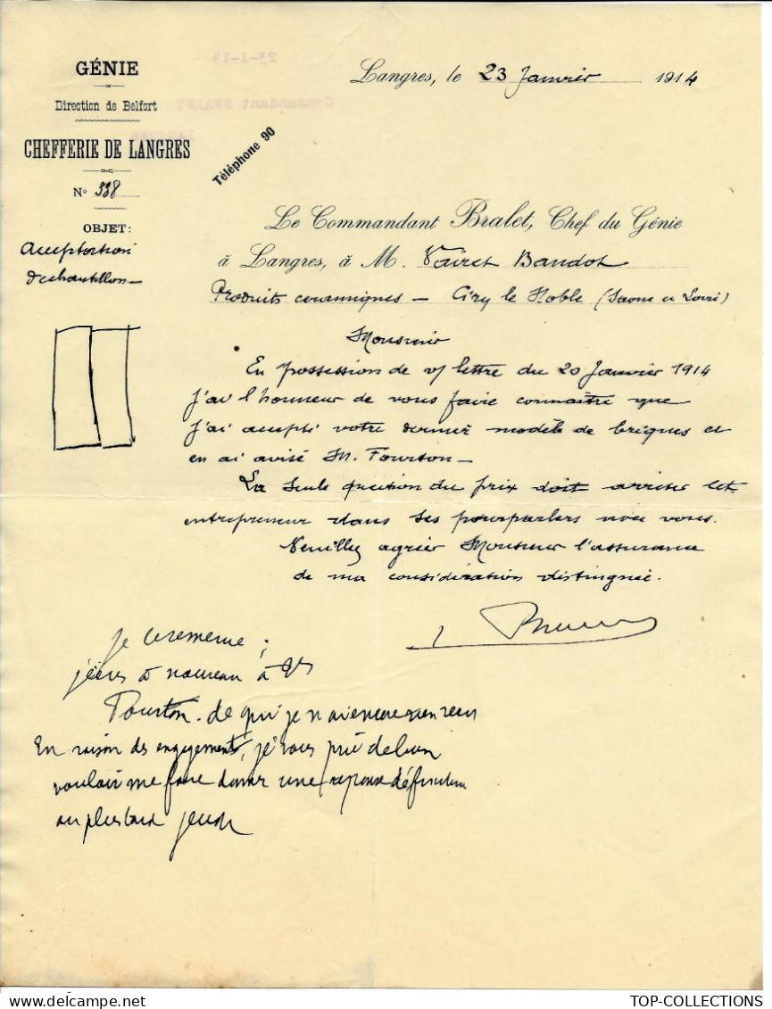 1914  T. De Belfort Genie Chefferie De Langes Commandant Bralet à Vairet Baudot Briqueterie Devenue Musée  Ciry Le Noble - 1900 – 1949