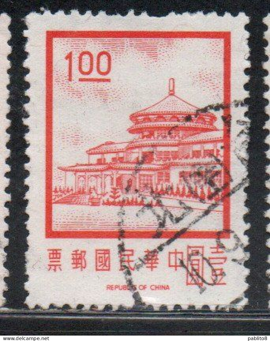 CHINA REPUBLIC CINA TAIWAN FORMOSA 1968 1975 SUN YAT-SEN CHUNGSHAN BUILDING YANGMINGSHAN 1$ USED USATO OBLITERE' - Gebruikt