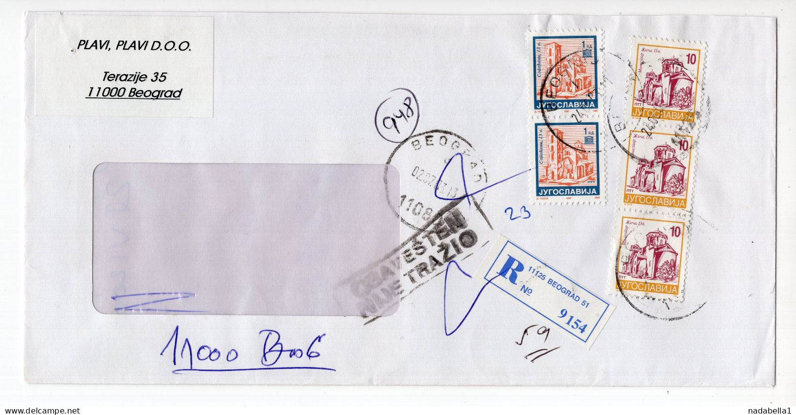 2003. YUGOSLAVIA,SERBIA,BELGRADE,RECORDED COVER,LABEL-STAMP: INFORMED,NON RECLAME,NOT CLAMED - Covers & Documents