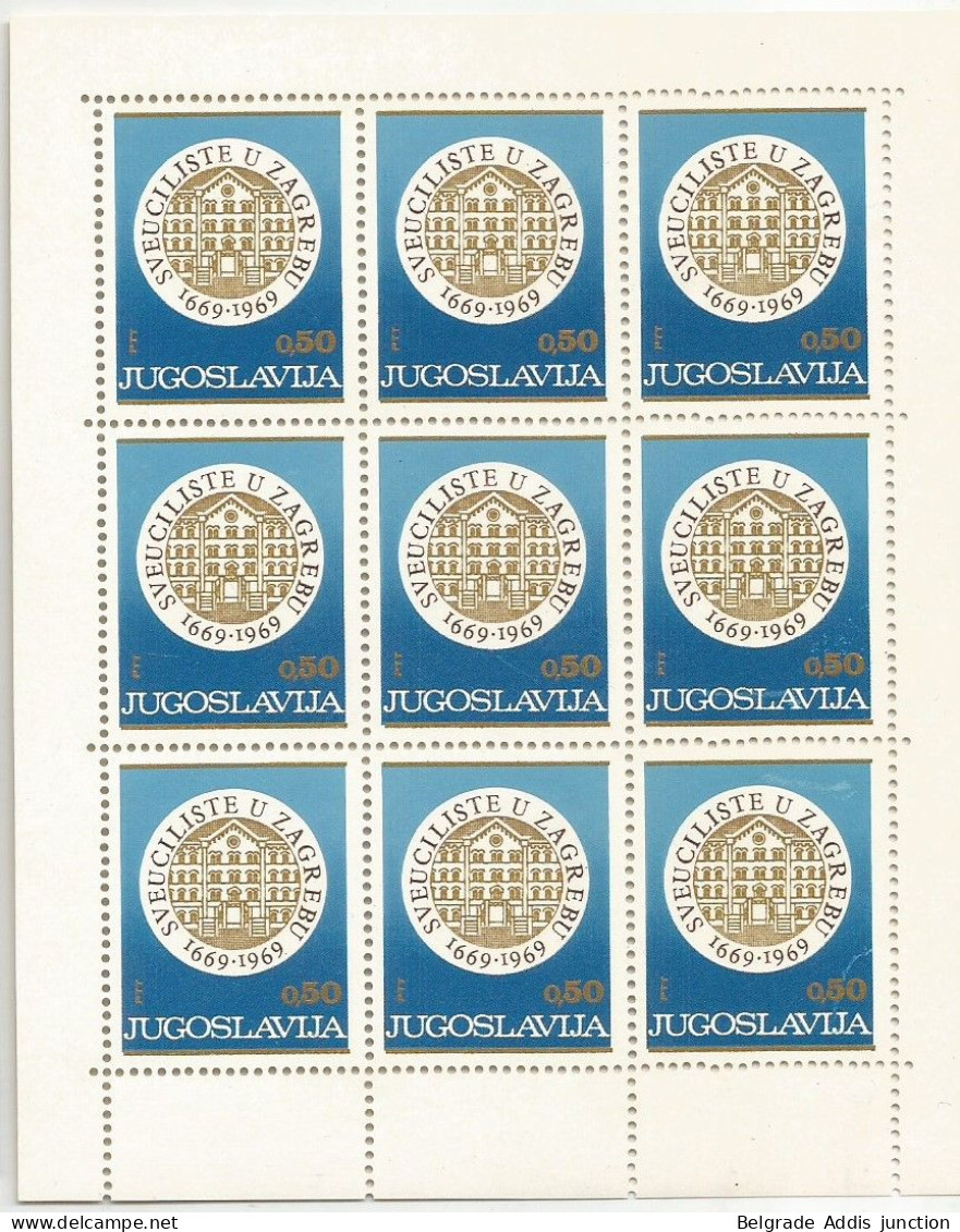 Yugoslavia Mi.1359 Klb F Sheetlet Of 9 ERROR Without Border Inscription With Certificate MNH / ** 1969 RARITY !! - Ongetande, Proeven & Plaatfouten