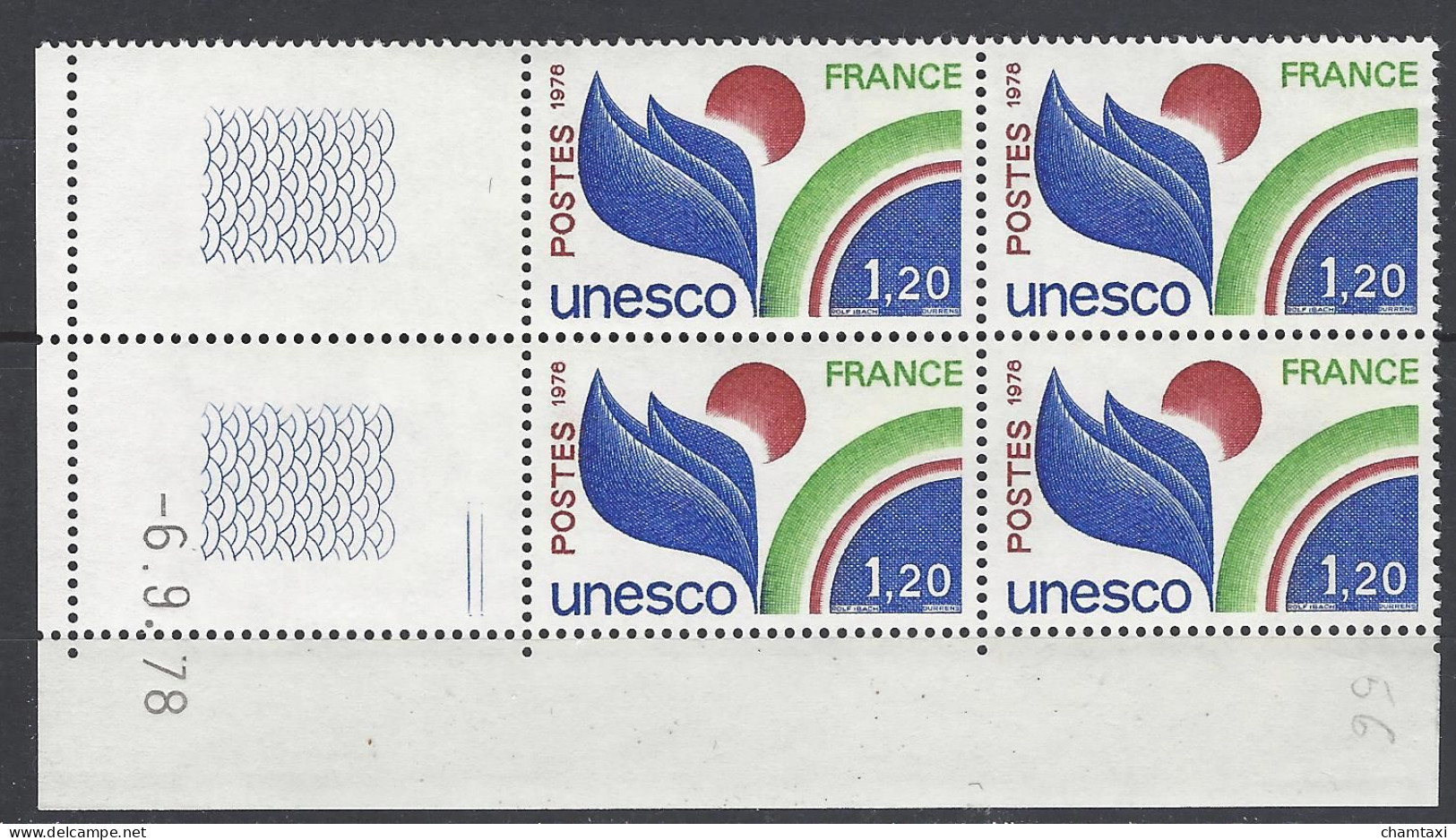 CD 56 FRANCE 1978 TIMBRE SERVICE UNESCO COIN DATE 56 : 6 / 9 / 78 - Servicio