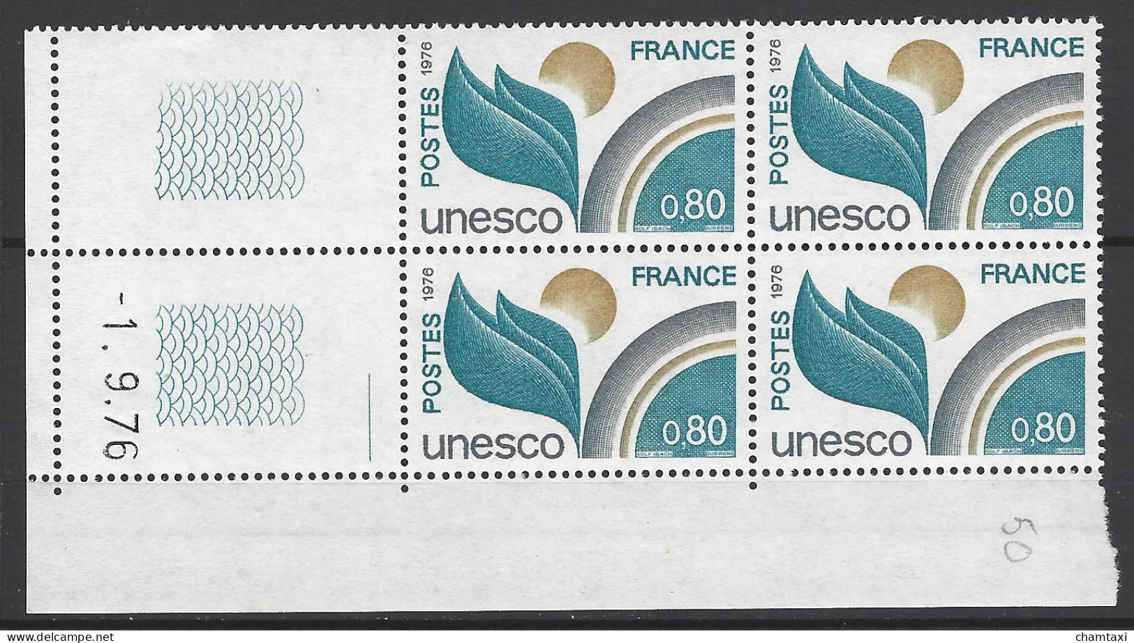 CD 50 FRANCE 1976 TIMBRE SERVICE UNESCO COIN DATE 50 : 1 / 9 / 76 - Servicio