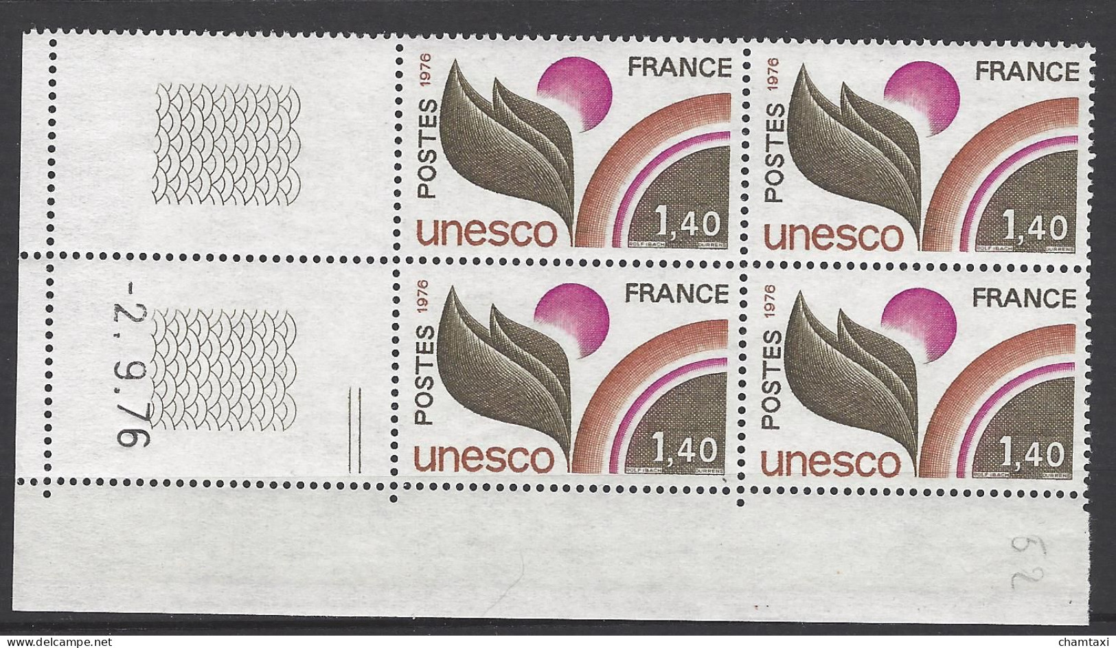 CD 52 FRANCE 1976 TIMBRE SERVICE UNESCO COIN DATE 52 : 2 / 9 / 76 - Servicio