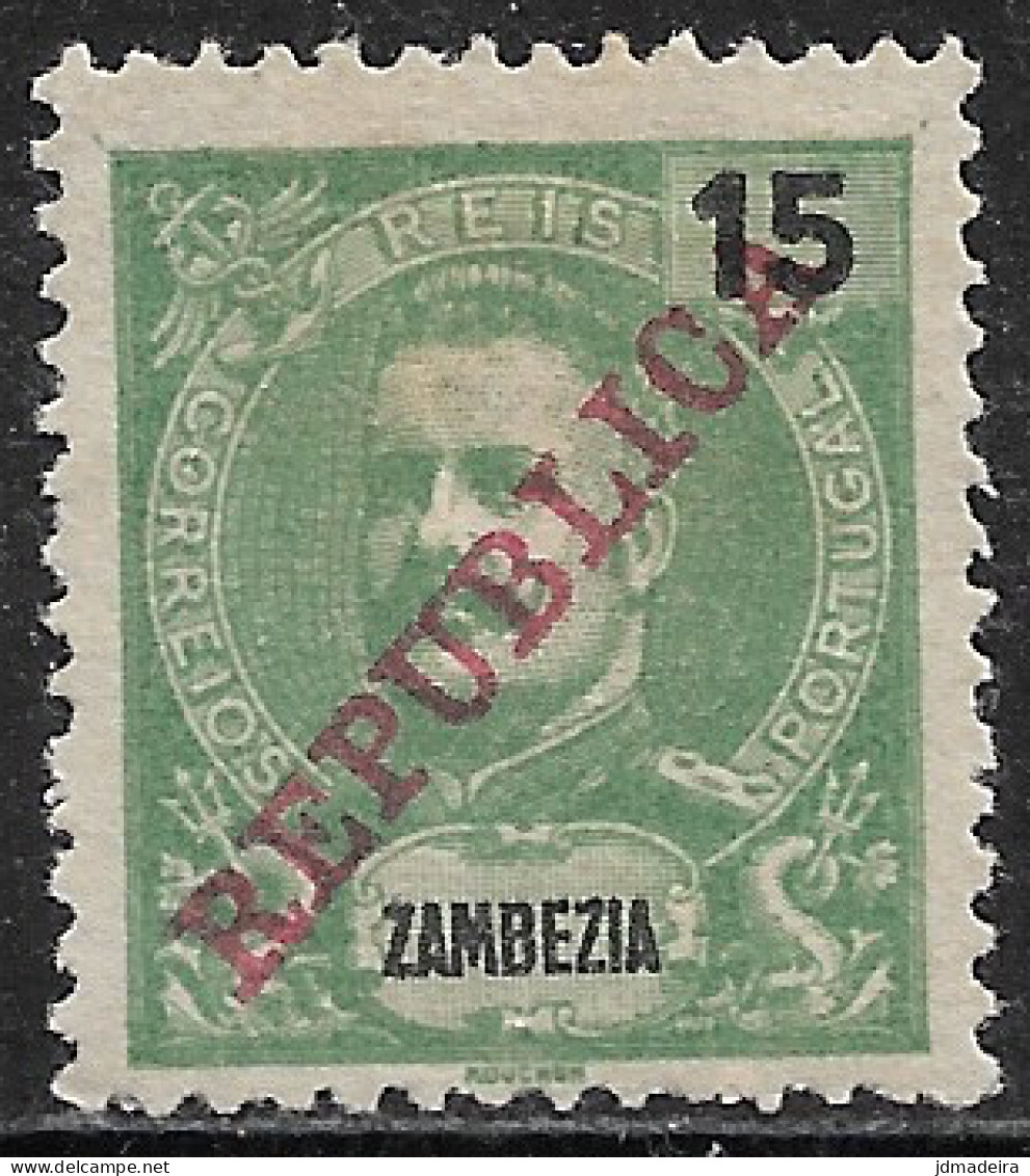 Zambezia – 1911 King Carlos Surcharged REPUBLICA 15 Réis Mint Stamp - Zambèze