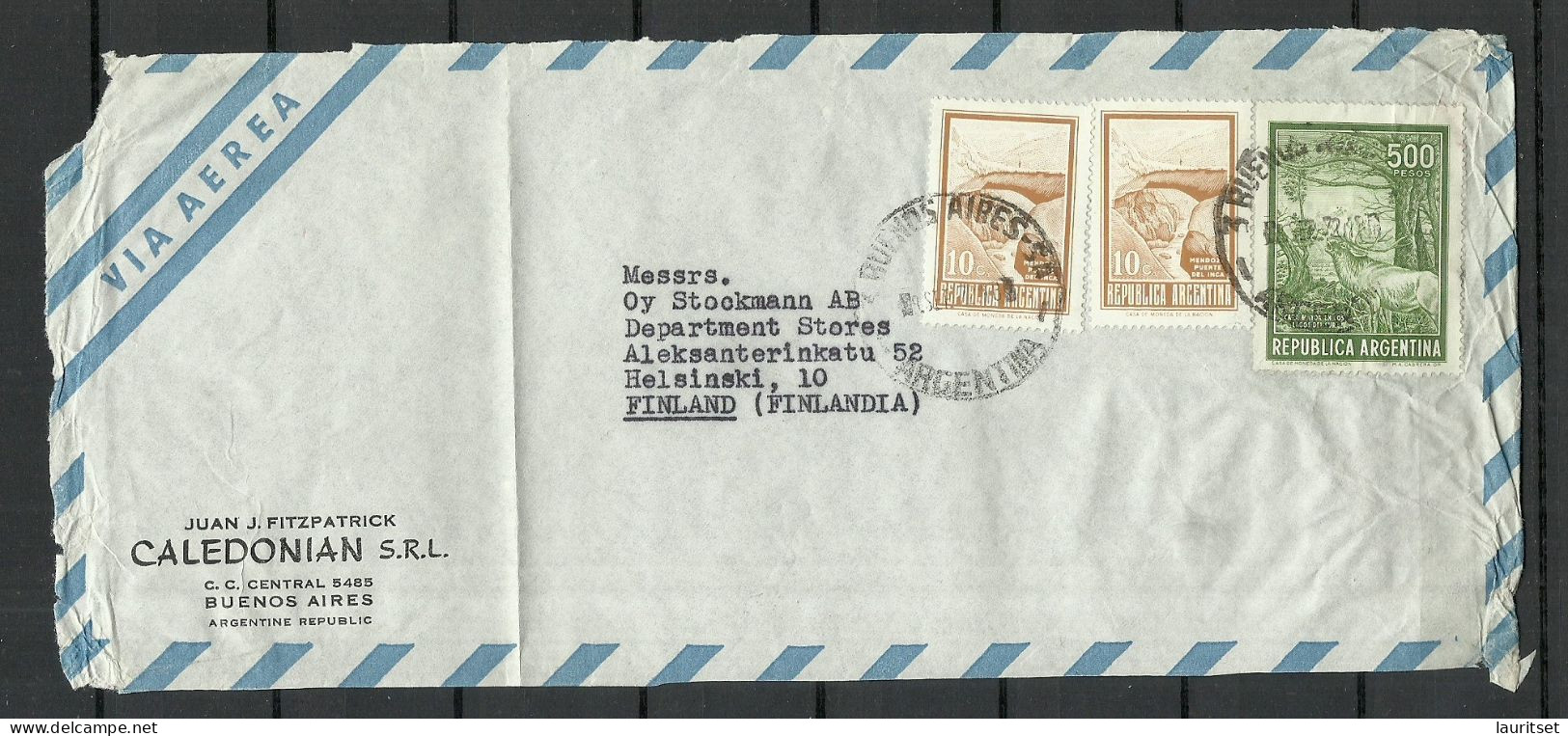 ARGENTINA 1970ies Commercial Air Mail Cover FRONT Vorderseite To Finland - Briefe U. Dokumente