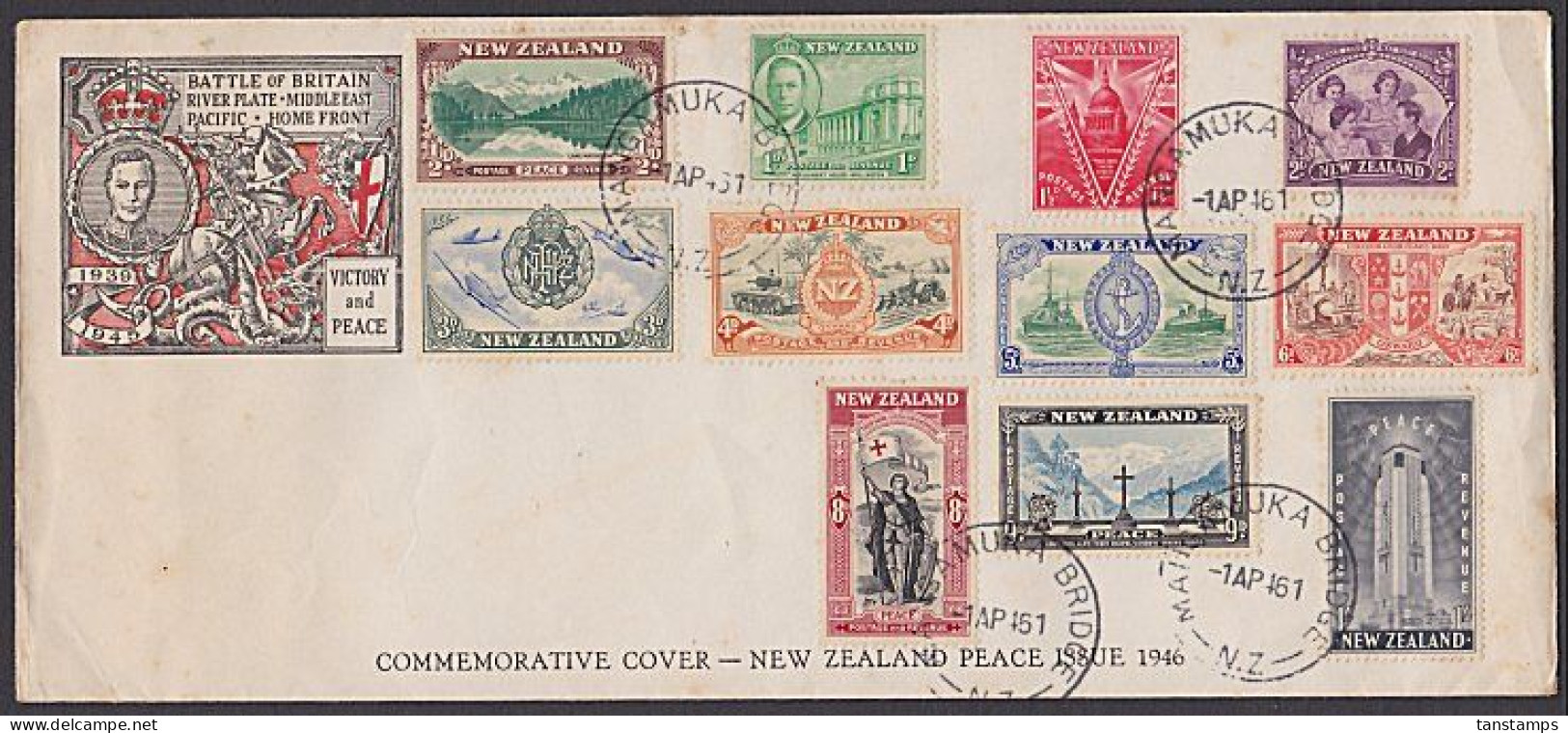 NEW ZEALAND 1946 PEACE FDC MANGAMUKA BRIDGE J-CLASS - FDC