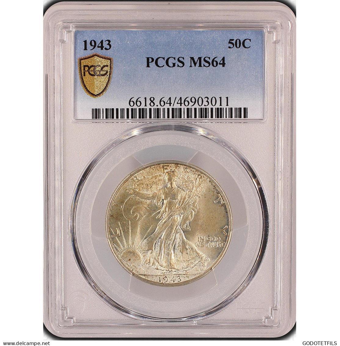 Monnaie Gradée PCGS MS64-Etats-Unis Demi Dollar 1943 Philadelphie - 1916-1947: Liberty Walking (Liberté Marchant)