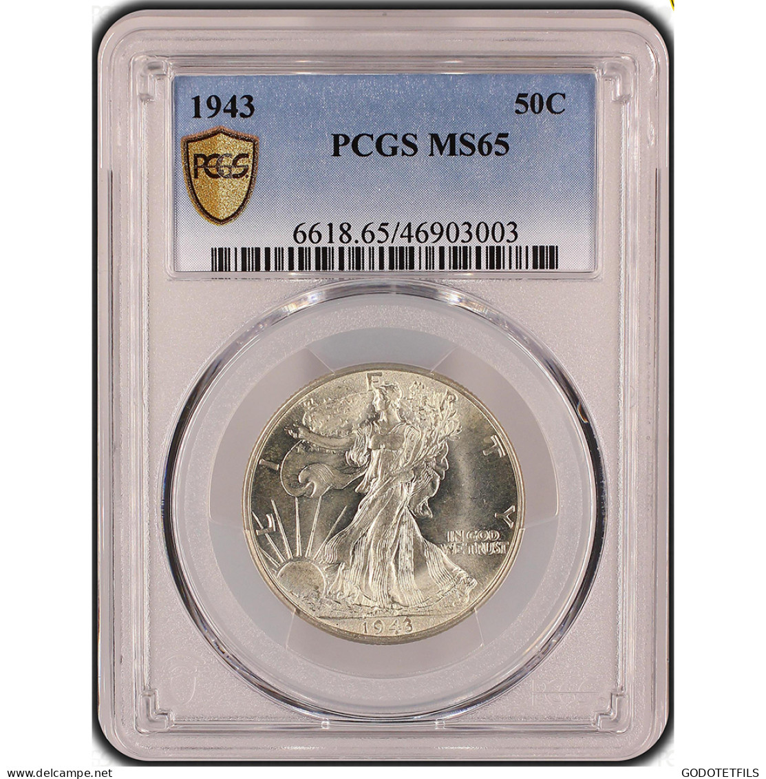 Monnaie Gradée PCGS MS65-Etats-Unis Demi Dollar 1943 Philadelphie - 1916-1947: Liberty Walking (Libertà Che Cammina)