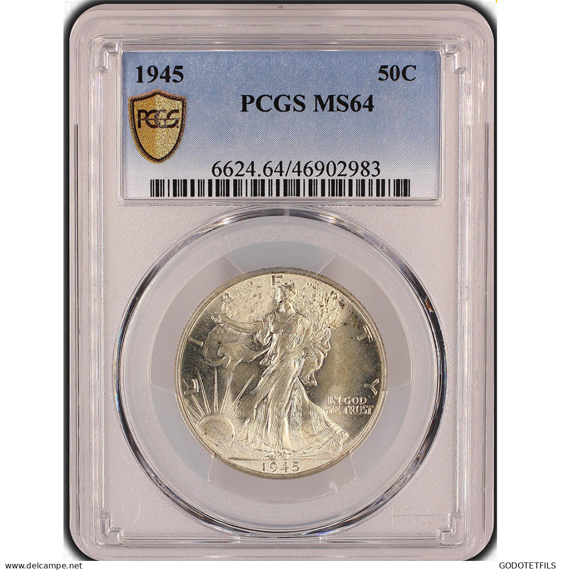 Monnaie Gradée PCGS MS64-Etats-Unis Demi Dollar 1945 Philadelphie - 1916-1947: Liberty Walking (Liberté Marchant)