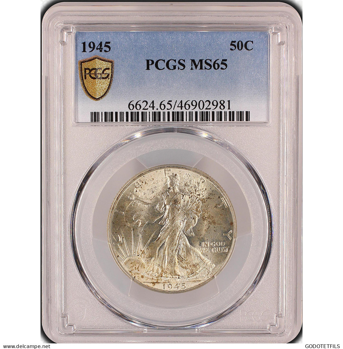 Monnaie Gradée PCGS MS65-Etats-Unis Demi Dollar 1945 Philadelphie - 1916-1947: Liberty Walking