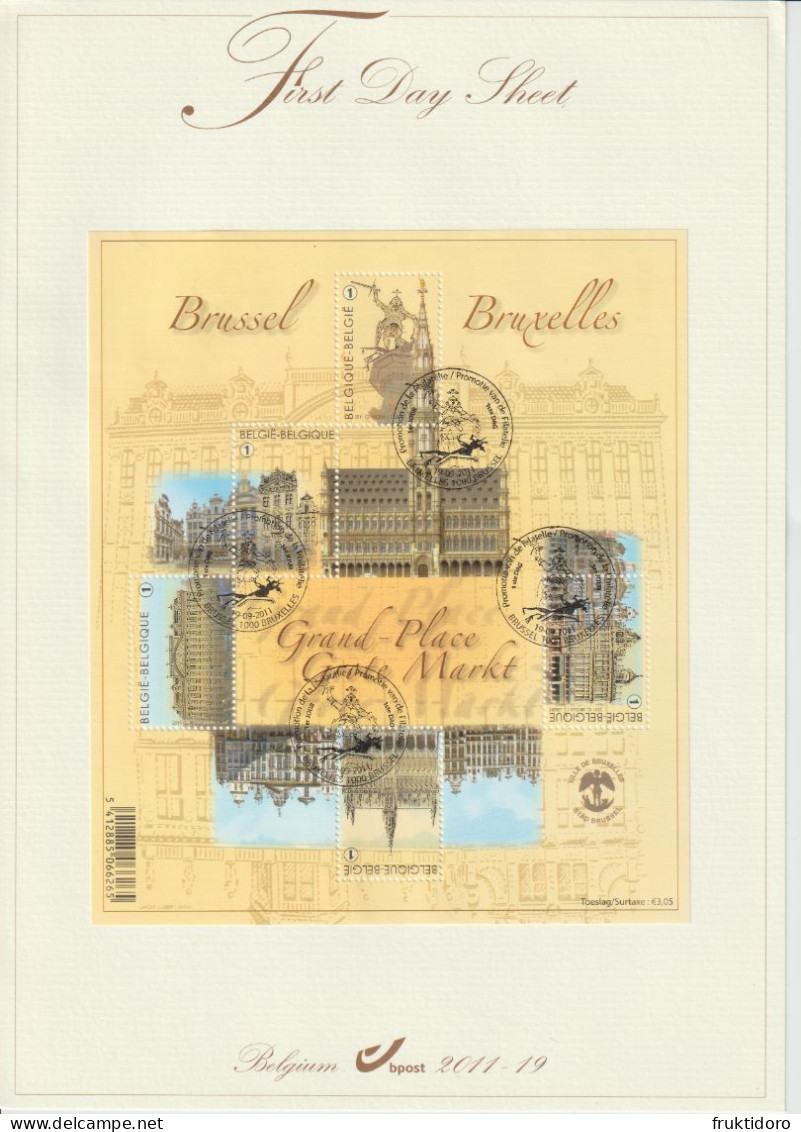 Belgium First Day Sheet 2011-19 Promotion Of Philately - Famous City Centers - The Grand Place At Brussels - Mi Bl 161 - Briefe U. Dokumente