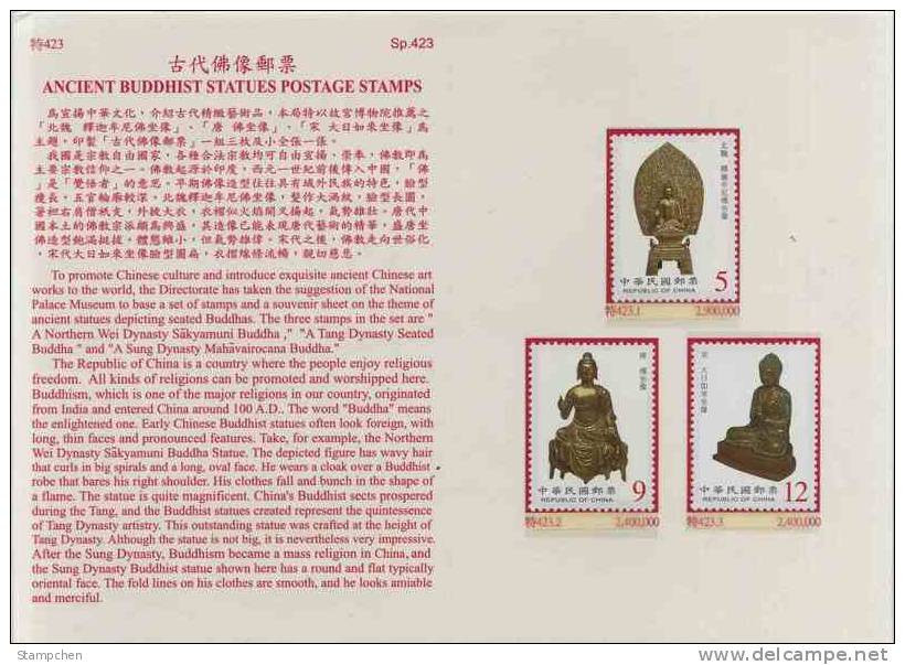 Folder Taiwan 2001 Ancient Buddhist Statues Stamps Buddha Culture - Unused Stamps