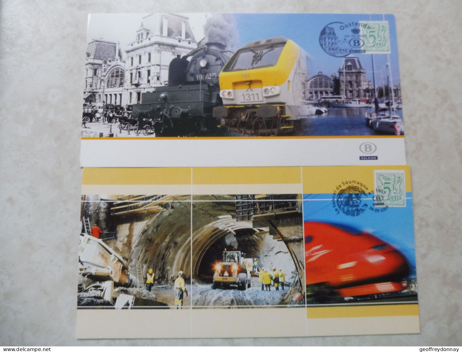Belgique Belgie 2005 Oblitéré Gestempelt Mooie Oostende Tunnel Soumagne 2 Cartes Train Trein - Lettres & Documents