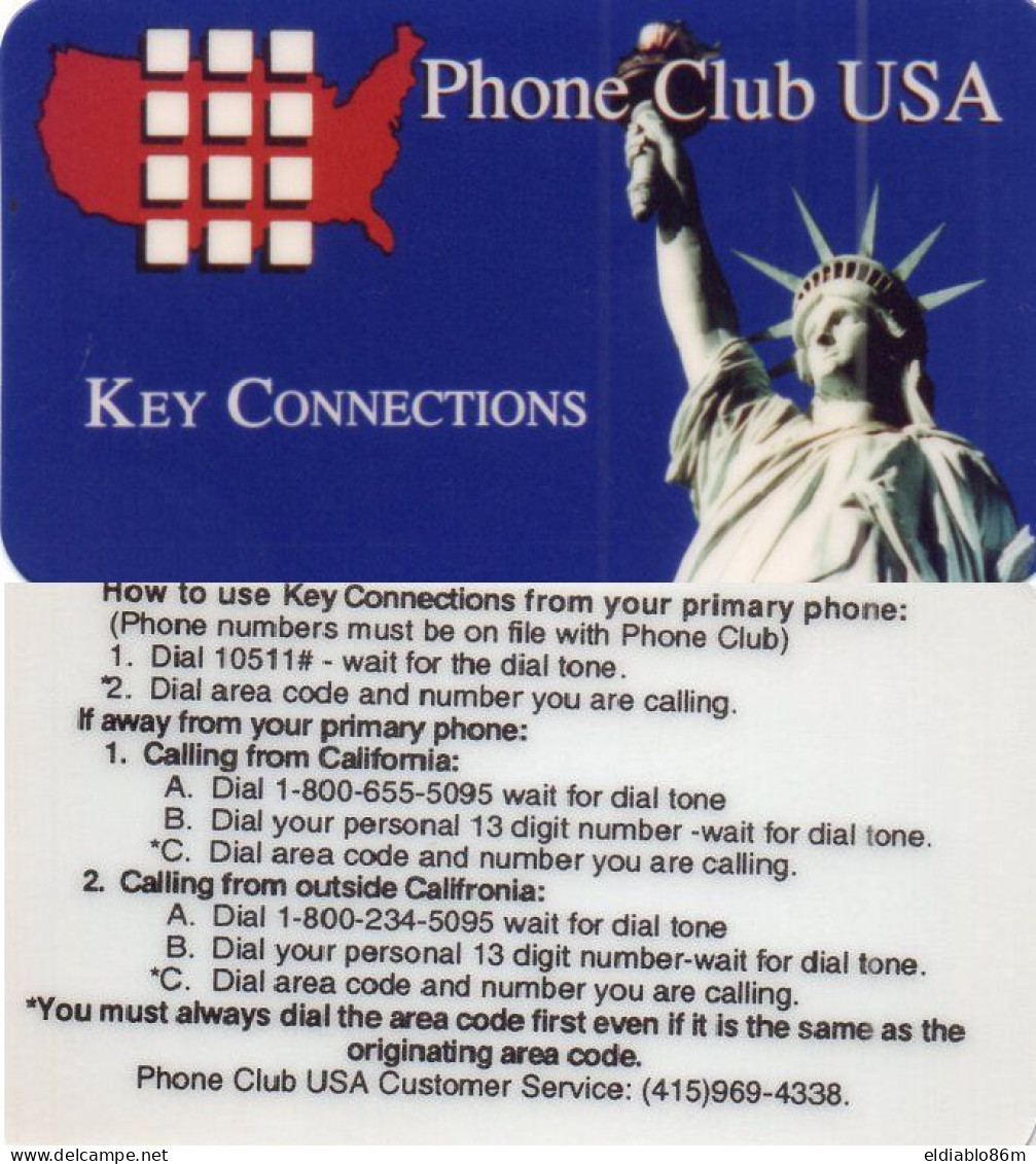 UNITED STATES - PREPAID - AMERIVOX - PHONE CLUB USA - KEY CONNECTIONS - MONUMENT - STATUE OF LIBERTY (MINI SIZE) - Amerivox