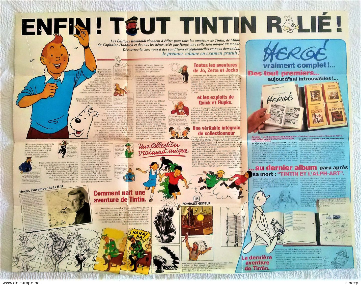 AFFICHE BROCHURE ANCIENNE TINTIN publicité OEUVRE INTEGRALE HERGE EDITIONS ROMBALDI