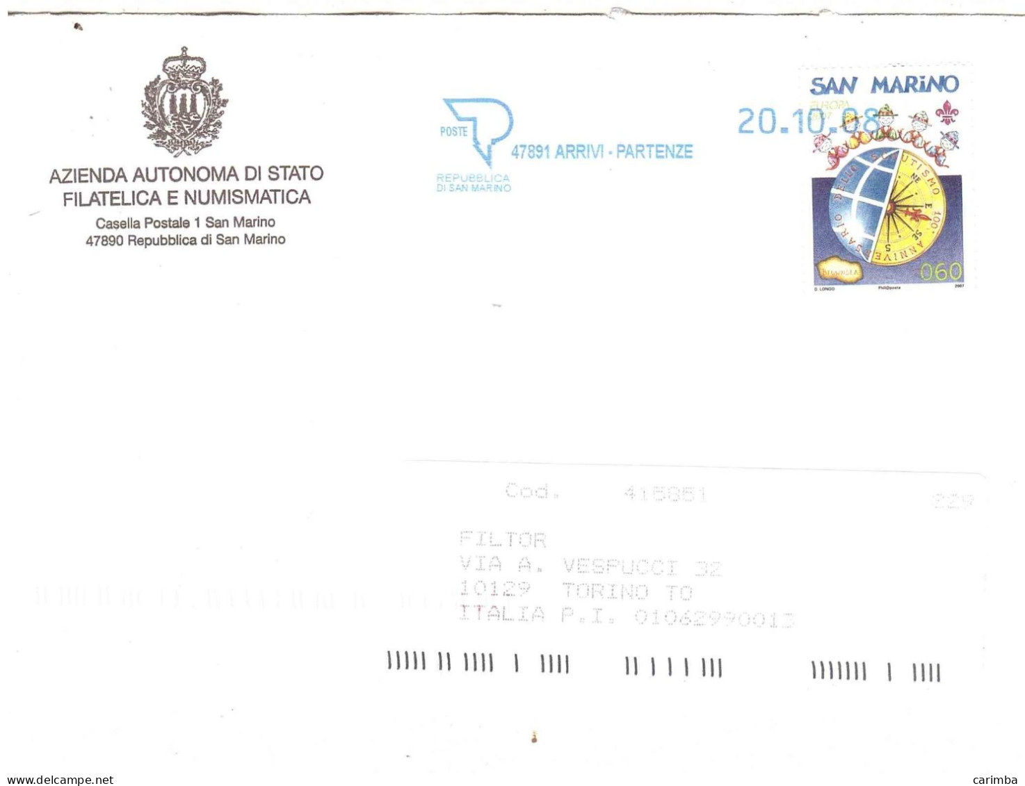 SAN MARINO 2007 €0,60 EUROPA - Storia Postale