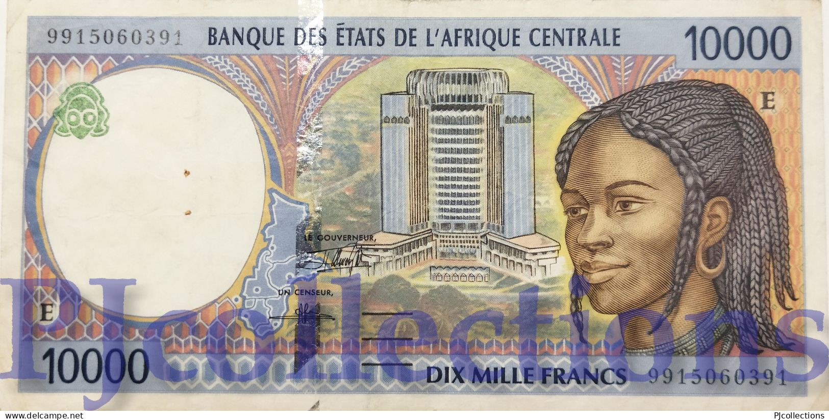 CENTRAL AFRICAN STATES 10000 FRANCS 1999 PICK 205Ee VF W/PIN HOLES - Centrafricaine (République)