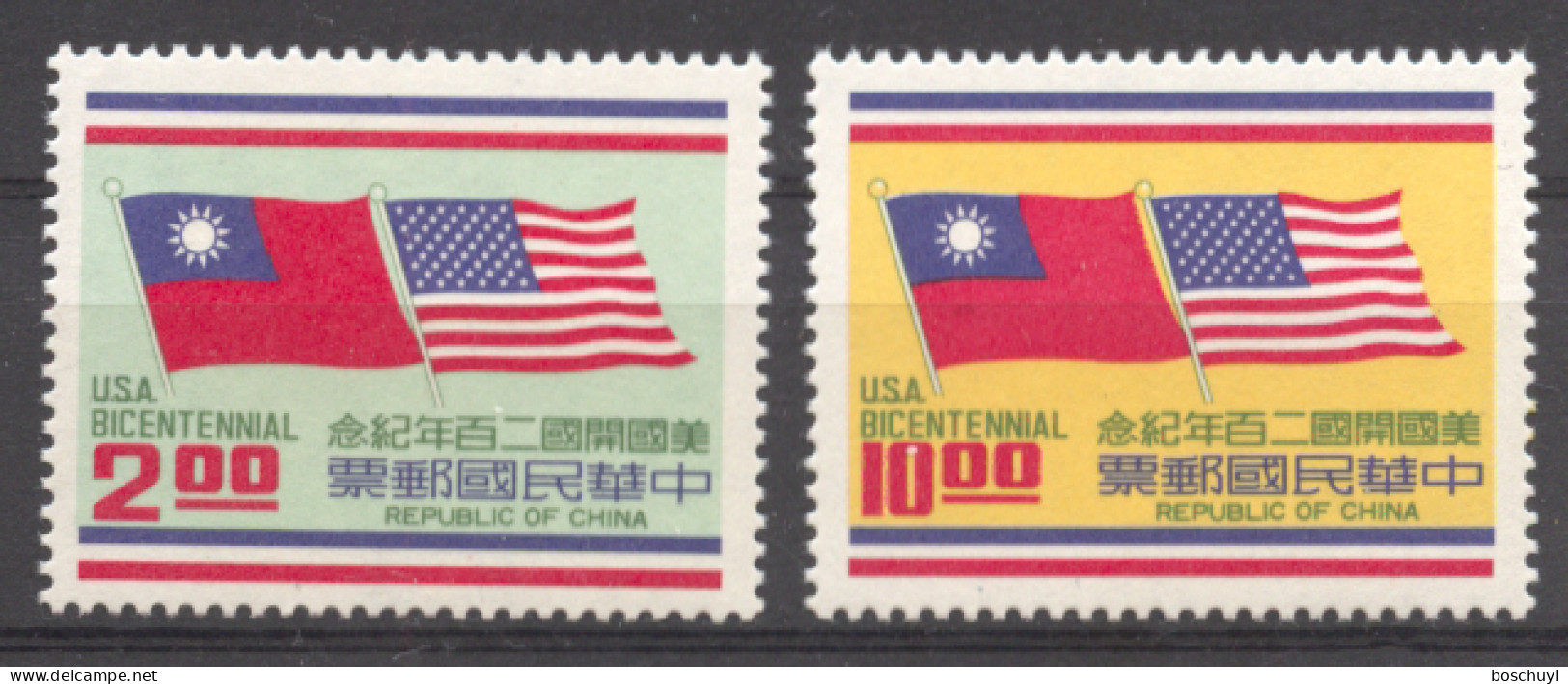 Taiwan, 1976, Bicentennial Of The USA, Flags, MNH, Michel 1140-1141 - Unused Stamps