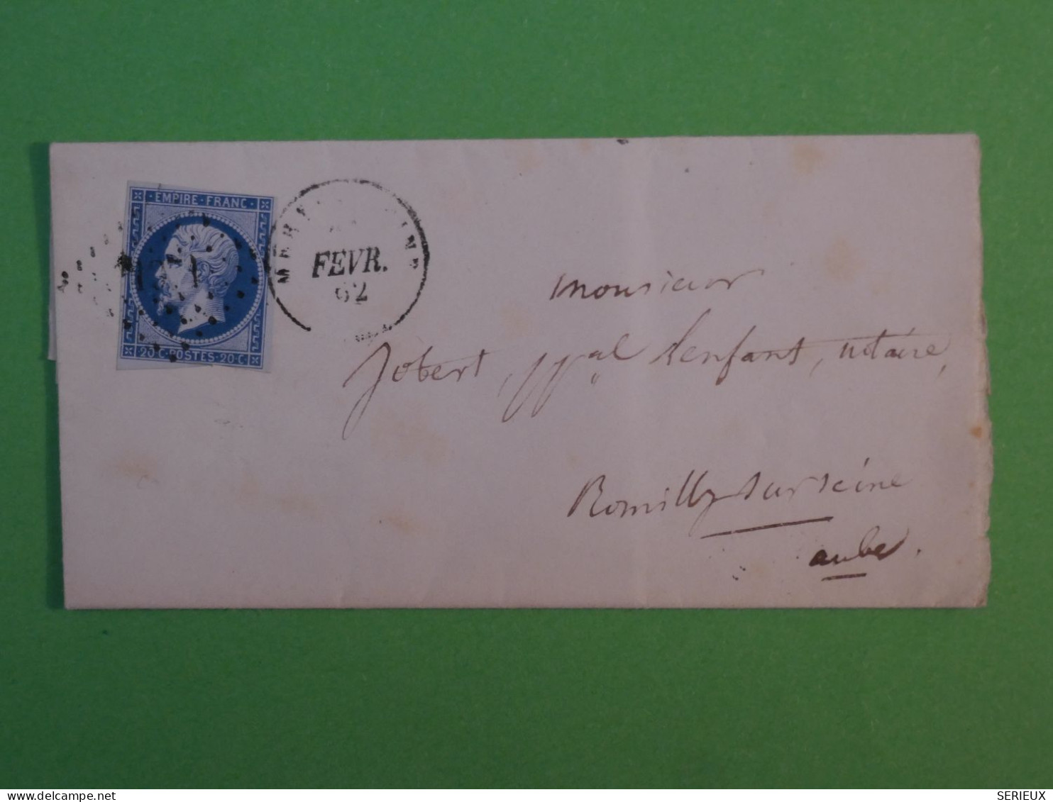 BU20 FRANCE BELLE LETTRE 1862 PETIT BUREAU  MERY A ROMILLY SEINE +N°14 + AFF .INTERESSANT+ - 1853-1860 Napoléon III