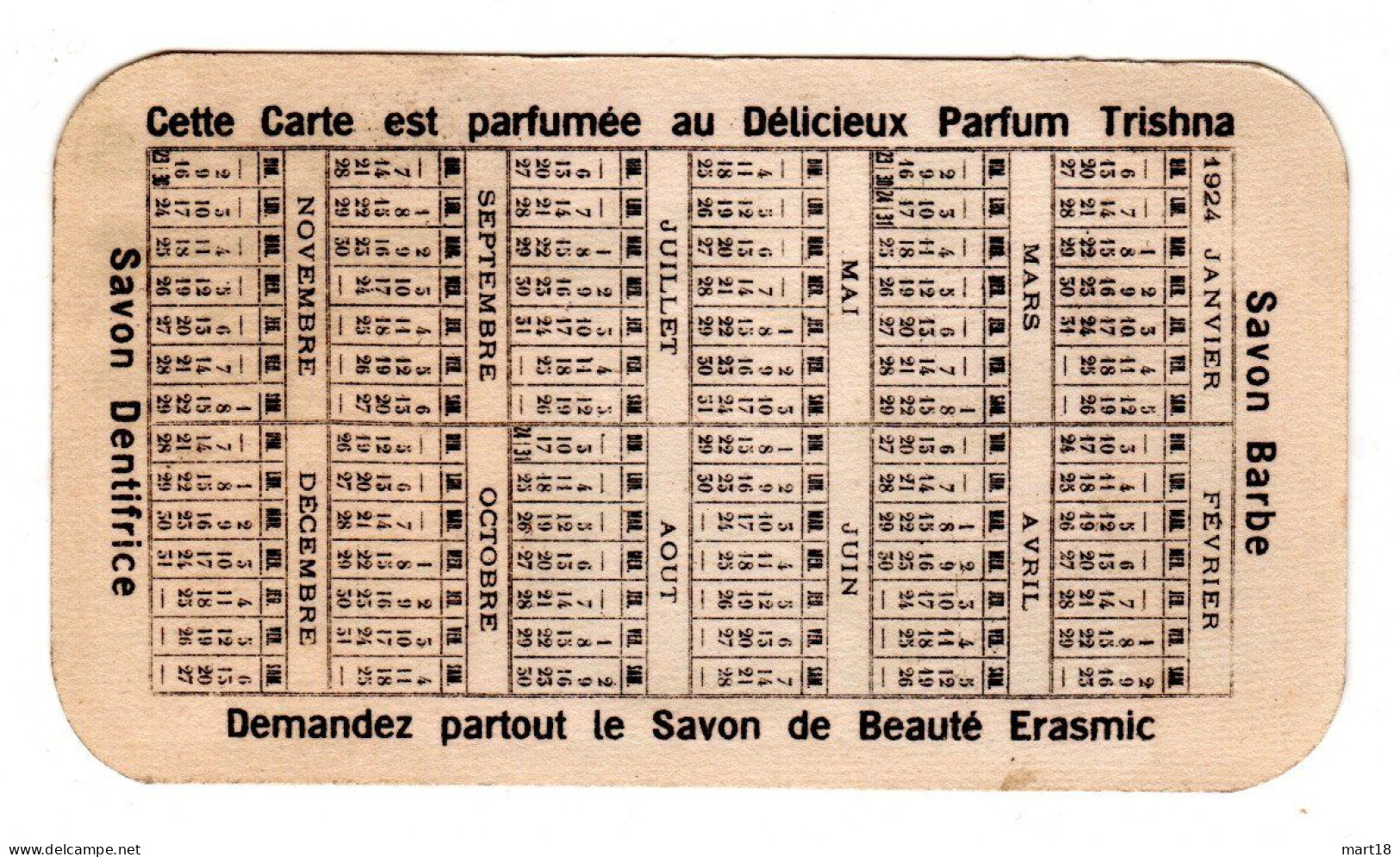 Carte Parfumée - ERASME - Art Déco - 1924 - - Anciennes (jusque 1960)