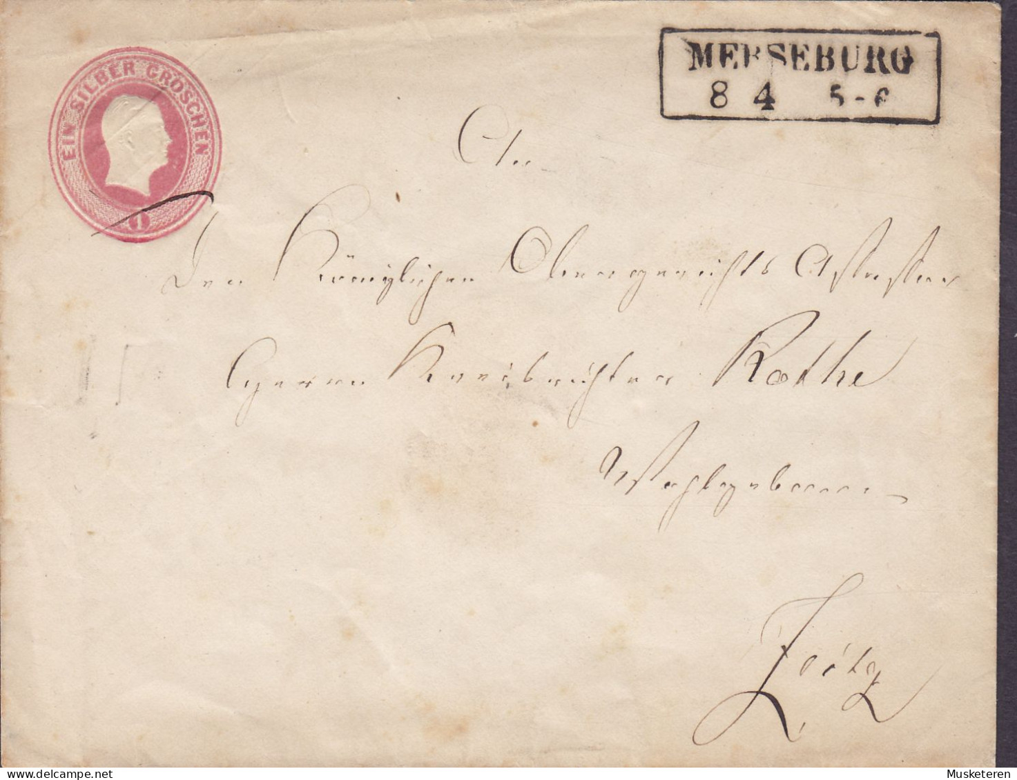 Preussen Postal Stationery Ganzsache 1851 EIN SILBER GROSCHEN Boxed MERSEBURG 8 4 5-6 Cds. ZEITZ (Arr.) Sachsen-Anhalt - Ganzsachen