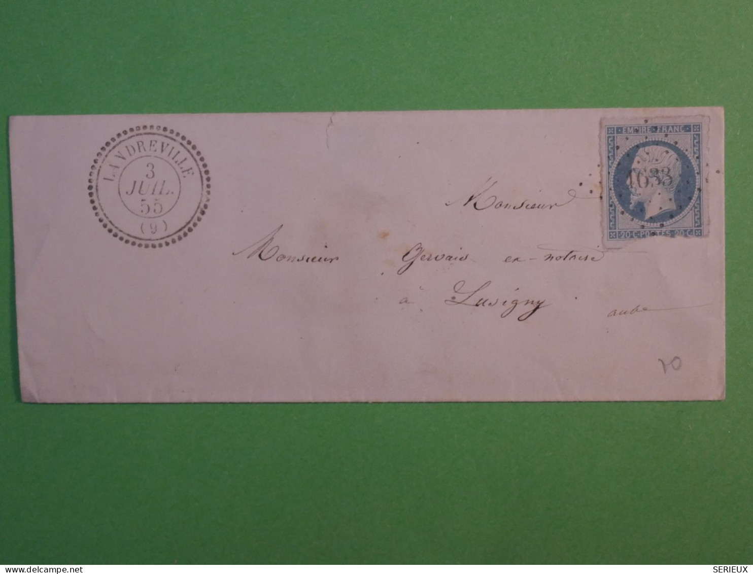BU20 FRANCE BELLE LETTRE 1855  LANDREVILLE +N°14 +CACHET PERLé+ AFF .INTERESSANT+ - 1853-1860 Napoléon III.