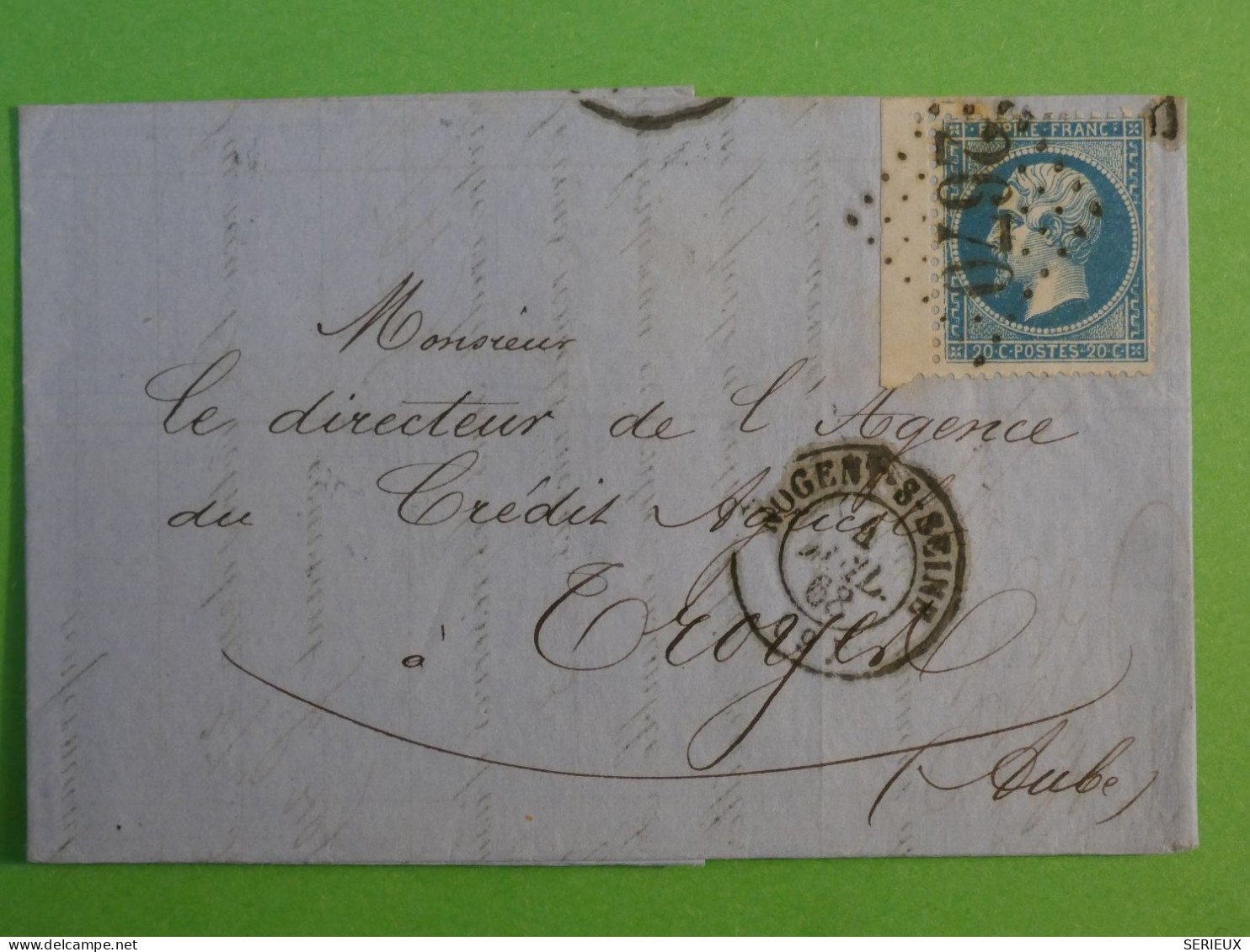 BU20 FRANCE BELLE LETTRE 1868 PETIT BUREAU  NOGENT SEINE A TROYES   + N° 22 BORD DE FEUILLE   ++ AFF .INTERESSANT+ - 1862 Napoleon III