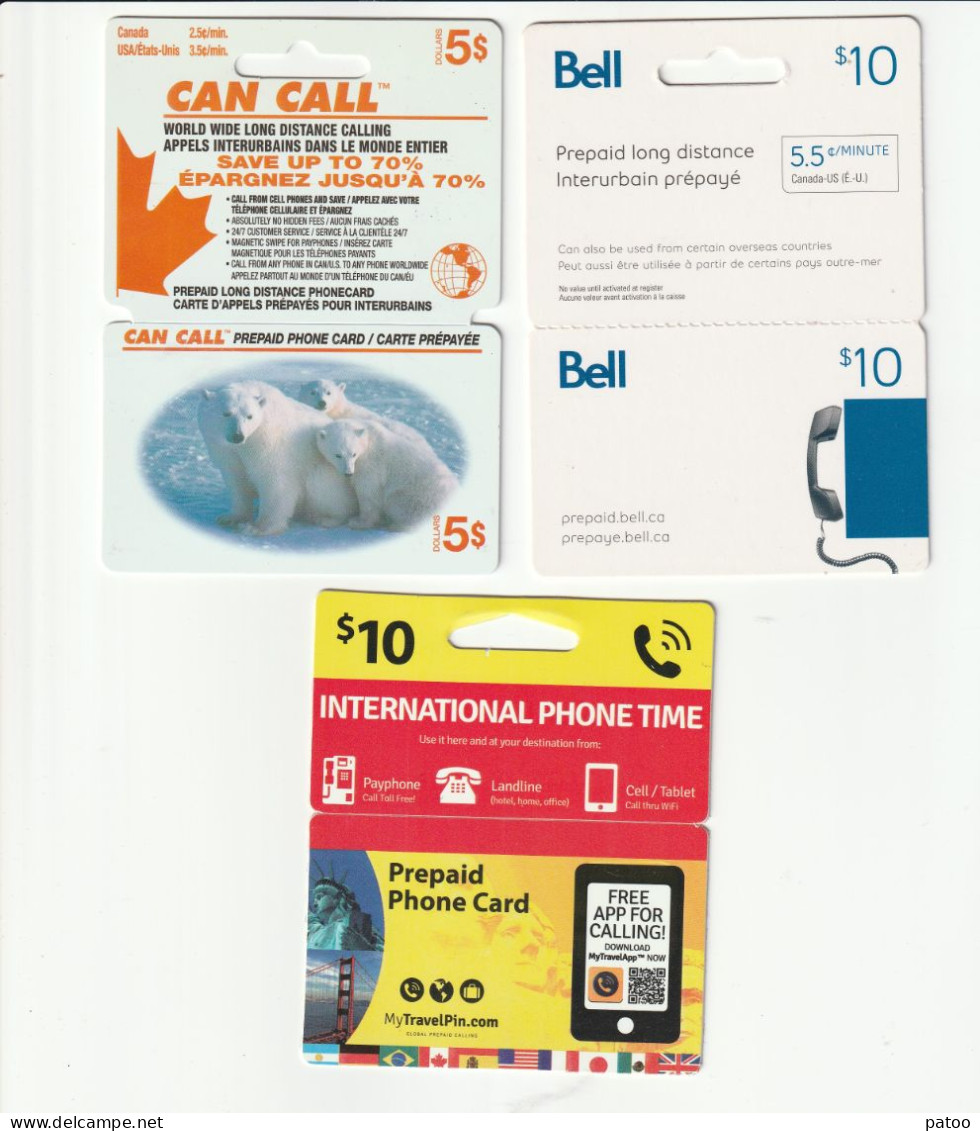 LOT DE 3 TELECARTES PREPAYEES  USA  ET  CANADA  ( En Partie Utilisées )  POUR APPELS INTERNATIONAUX - Lots - Collections