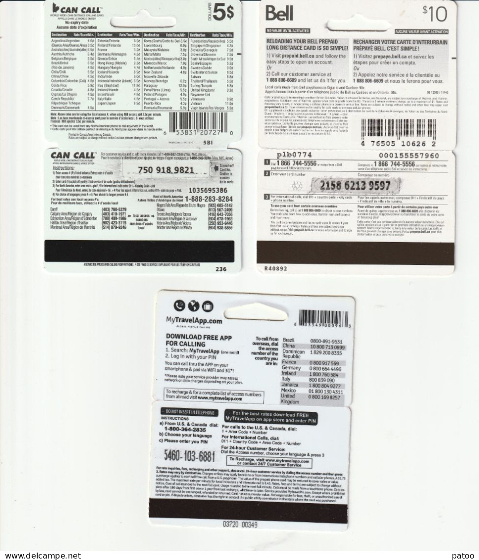 LOT DE 3 TELECARTES PREPAYEES  USA  ET  CANADA  ( En Partie Utilisées )  POUR APPELS INTERNATIONAUX - Lots - Collections