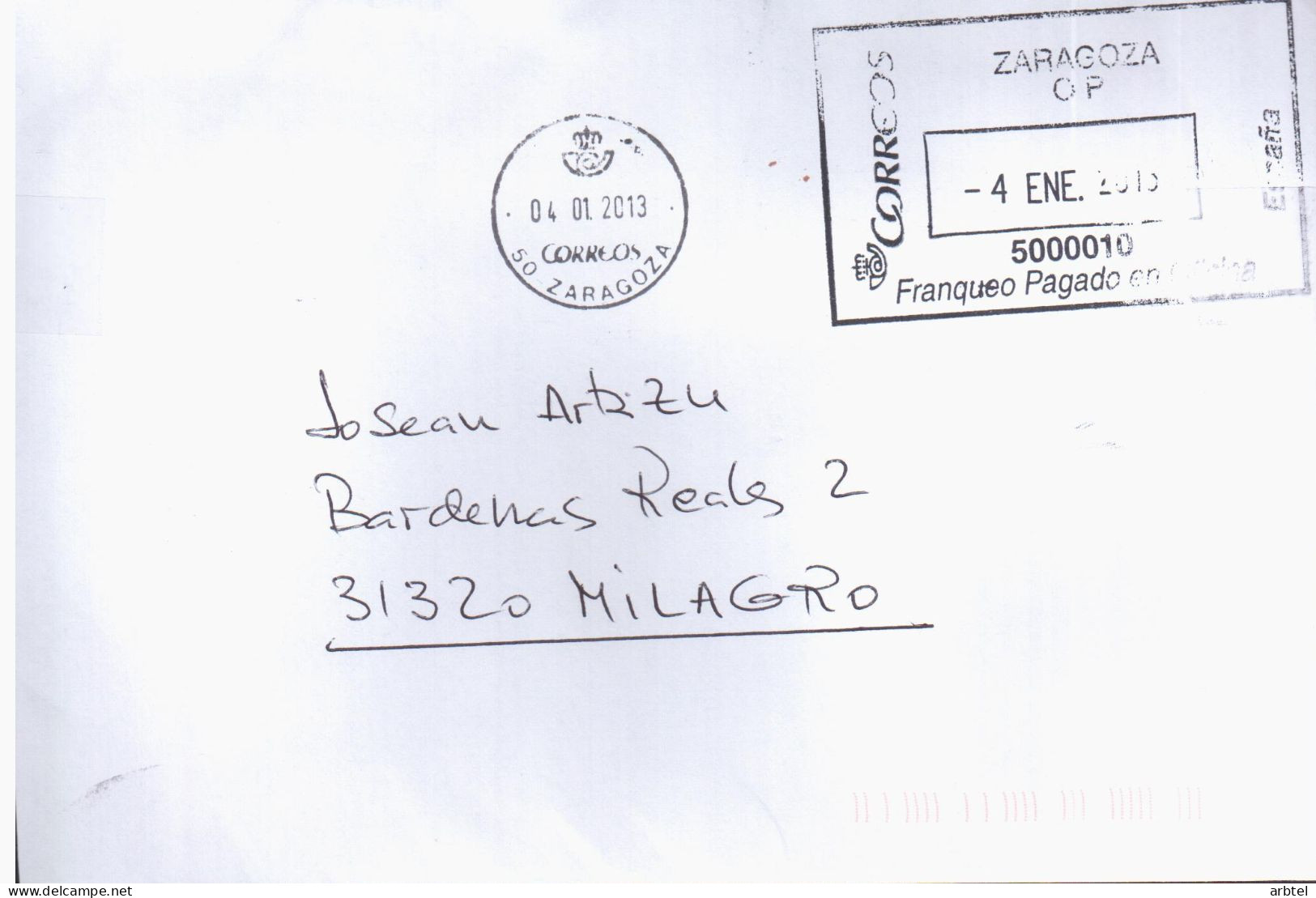 ZARAGOZA OP CON FRANQUEO PAGADO EN OFICINA - Lettres & Documents