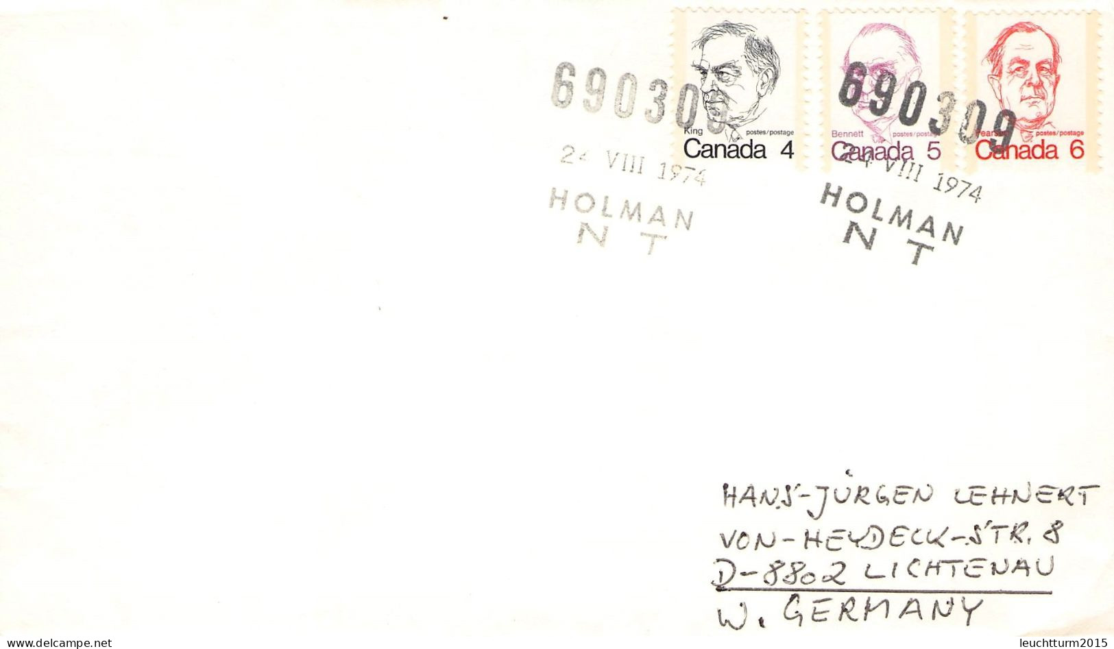 CANADA - MAIL 1974 HOLMAN, NWT > GERMANY / ZG133 - Covers & Documents