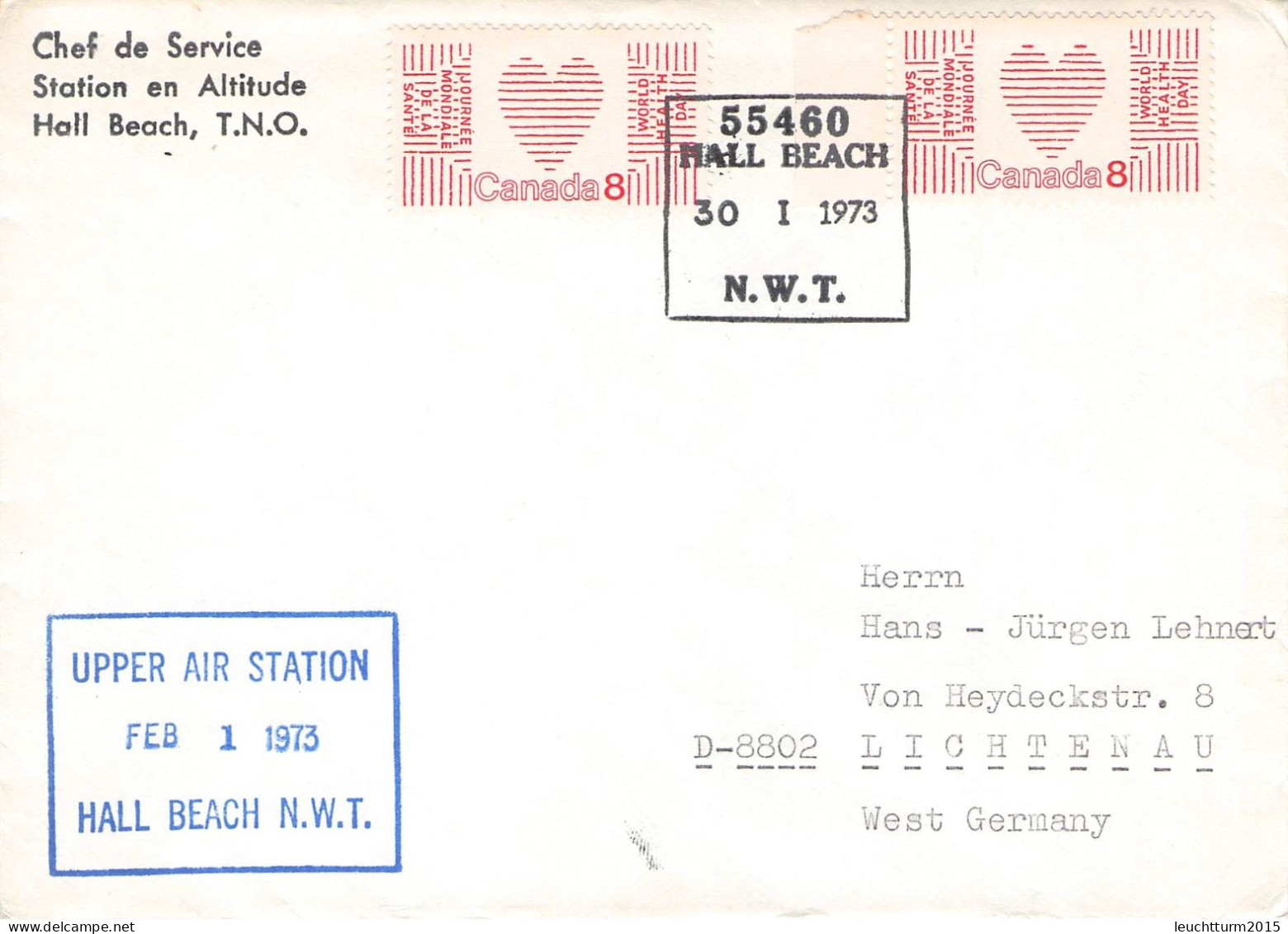 CANADA - MAIL 1973 HALL BEACH, NWT > GERMANY / ZG134 - Covers & Documents