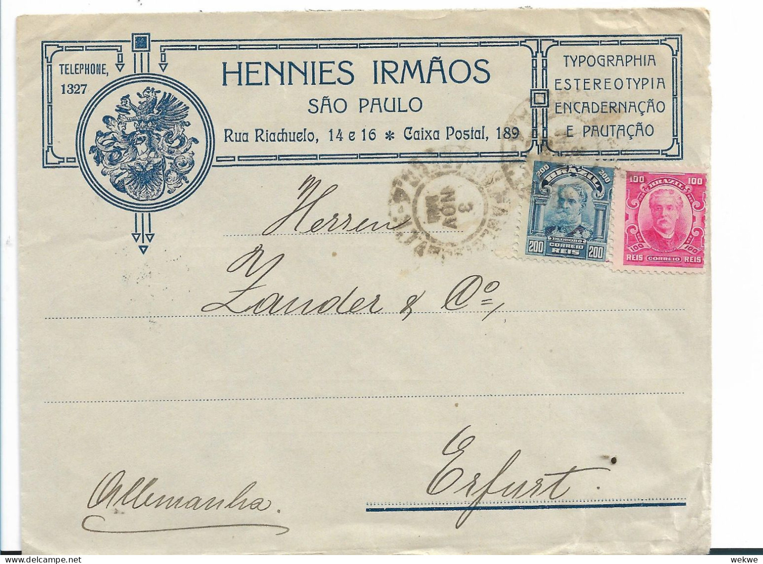 BRASILIEN 181/ Firmenbrief Mit Werbung Vorder- Und Rückseitig 1889 Ex Sao Paulo Nach Erfurt - Lettres & Documents