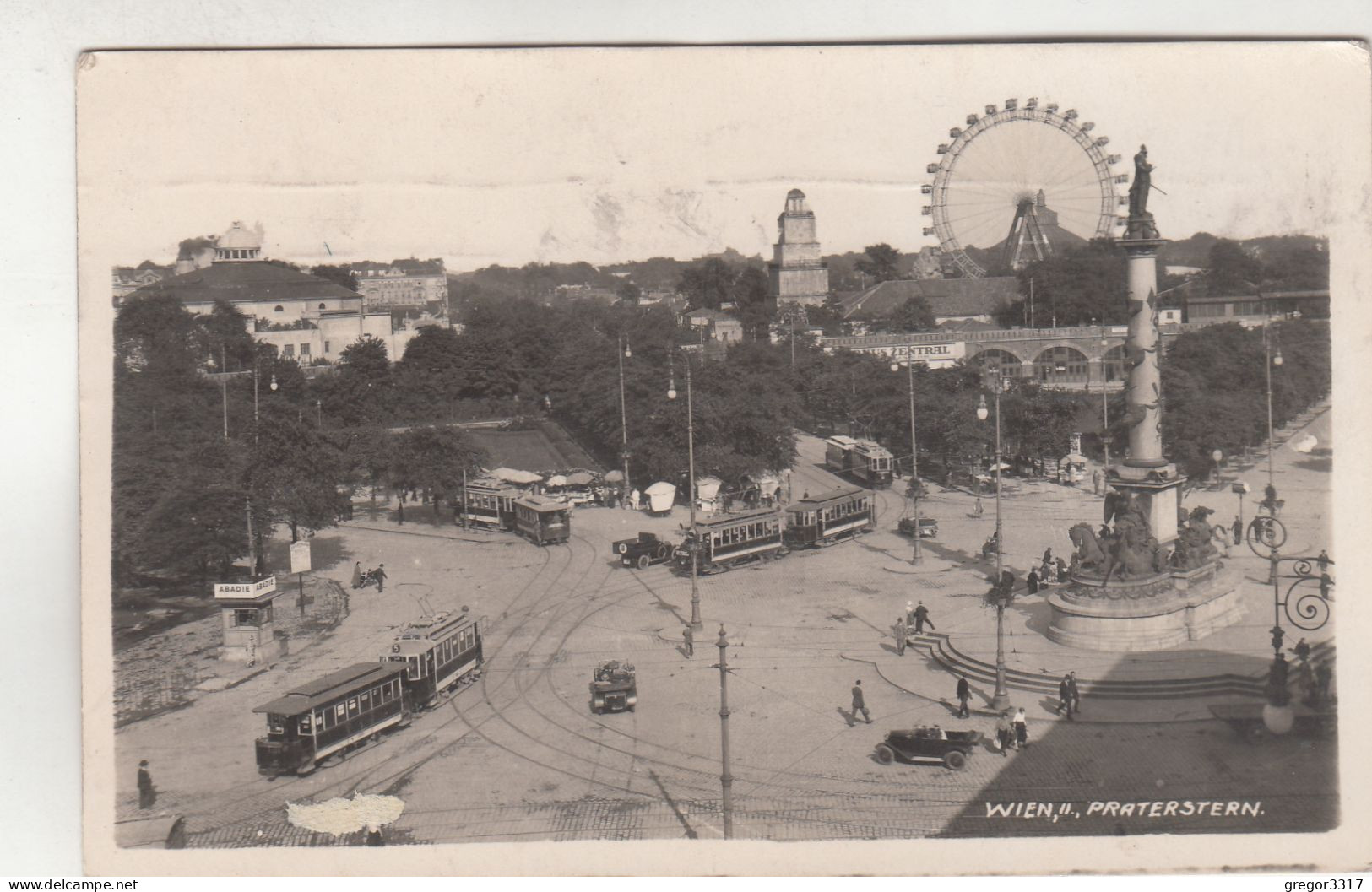 D871) WIEN - PRATERSTERN - Straßenbahnen - Autos - Riesenrad ALT!  1930 - Prater