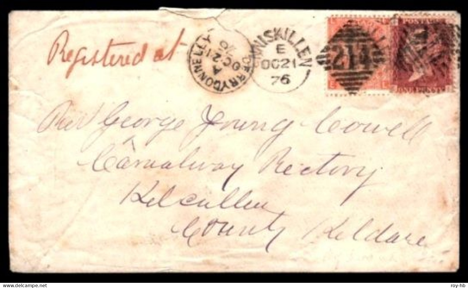 1876 Cover From Enniskillen To Kilcullen With 1d Pl.158  4d Vermillion Pl.14 (R!)  Well Tied By "214" Duplexes - Vorphilatelie