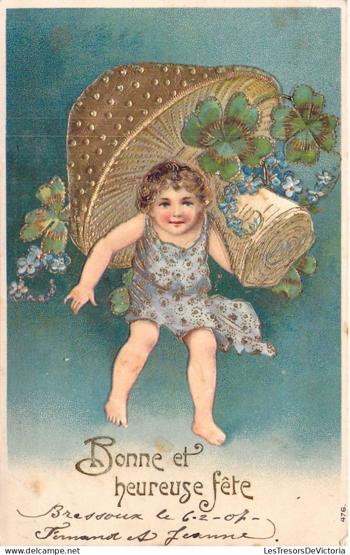 Champignon - Filletteet Fleur - Trèfle - Bonne Fête - Carte Postale Ancienne - Pilze