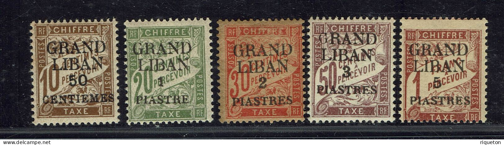 Grand Liban. 1924. Taxes N° 1/5 (Avec G Maigre Sur Le N° 4) Neufs X. Cote : 57.00 € - Postage Due