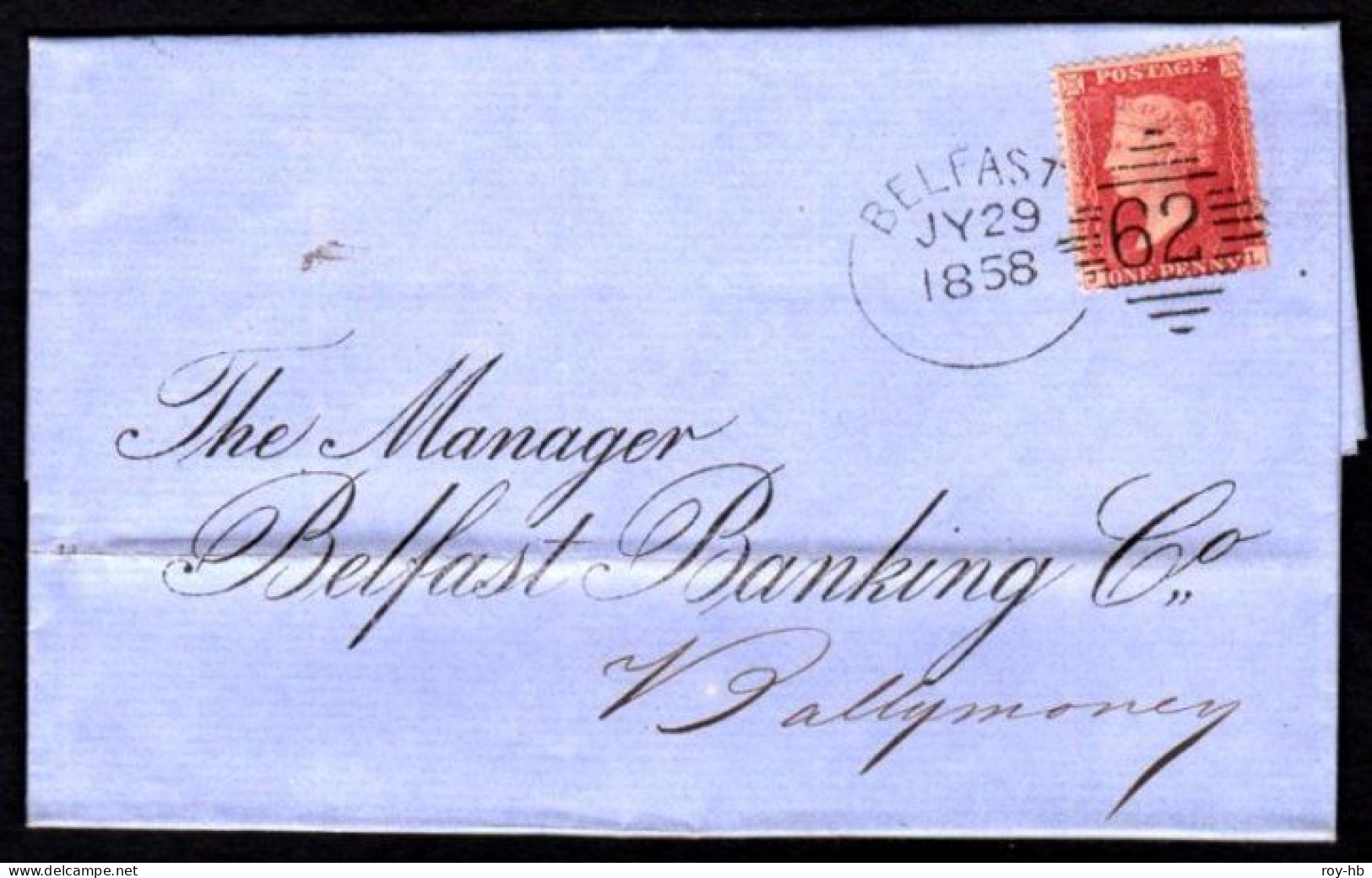 1858 EL To Ballymoney With 1d "Stars" Cancelled With A Superb Strike Of The  Irish-type Spoon BELFAST / JY29 - Préphilatélie